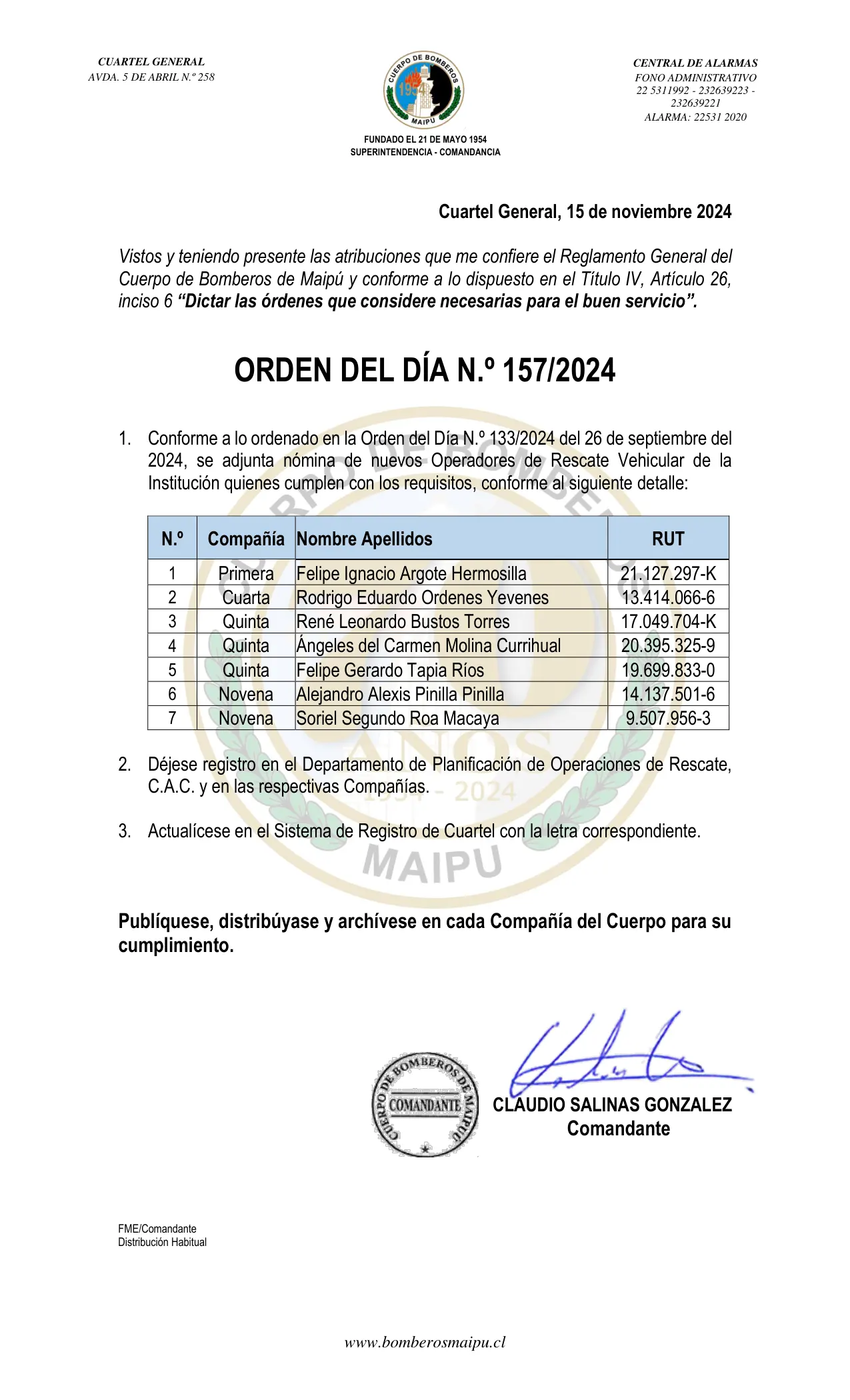 Página 1 de Orden del Día N° 157/2024