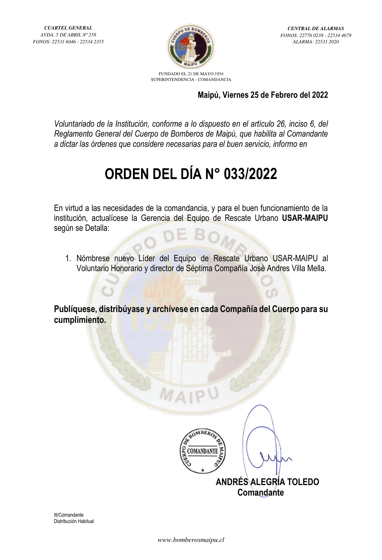 Página 1 de Orden del Día N° 33/2022