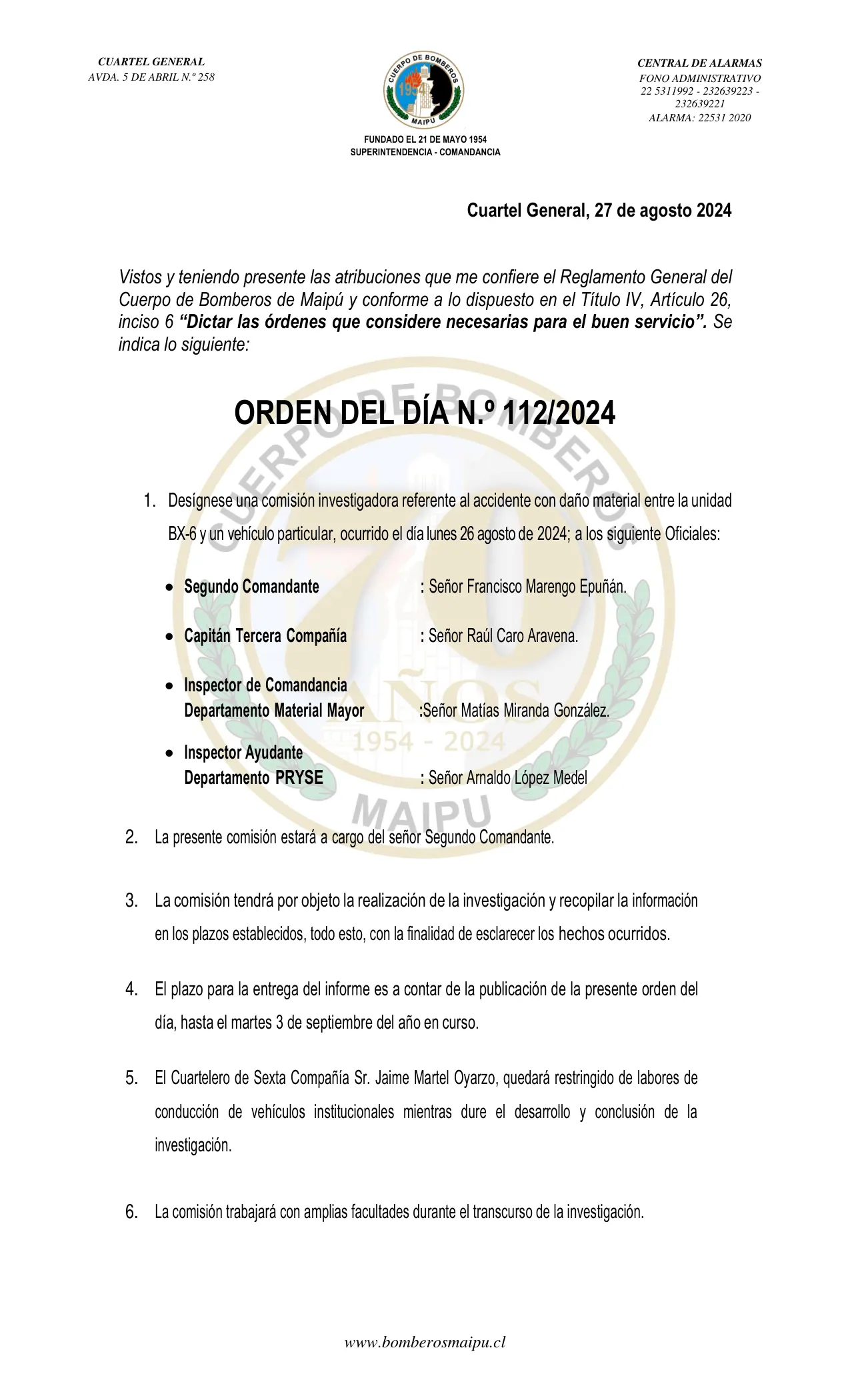 Página 1 de Orden del Día N° 112/2024