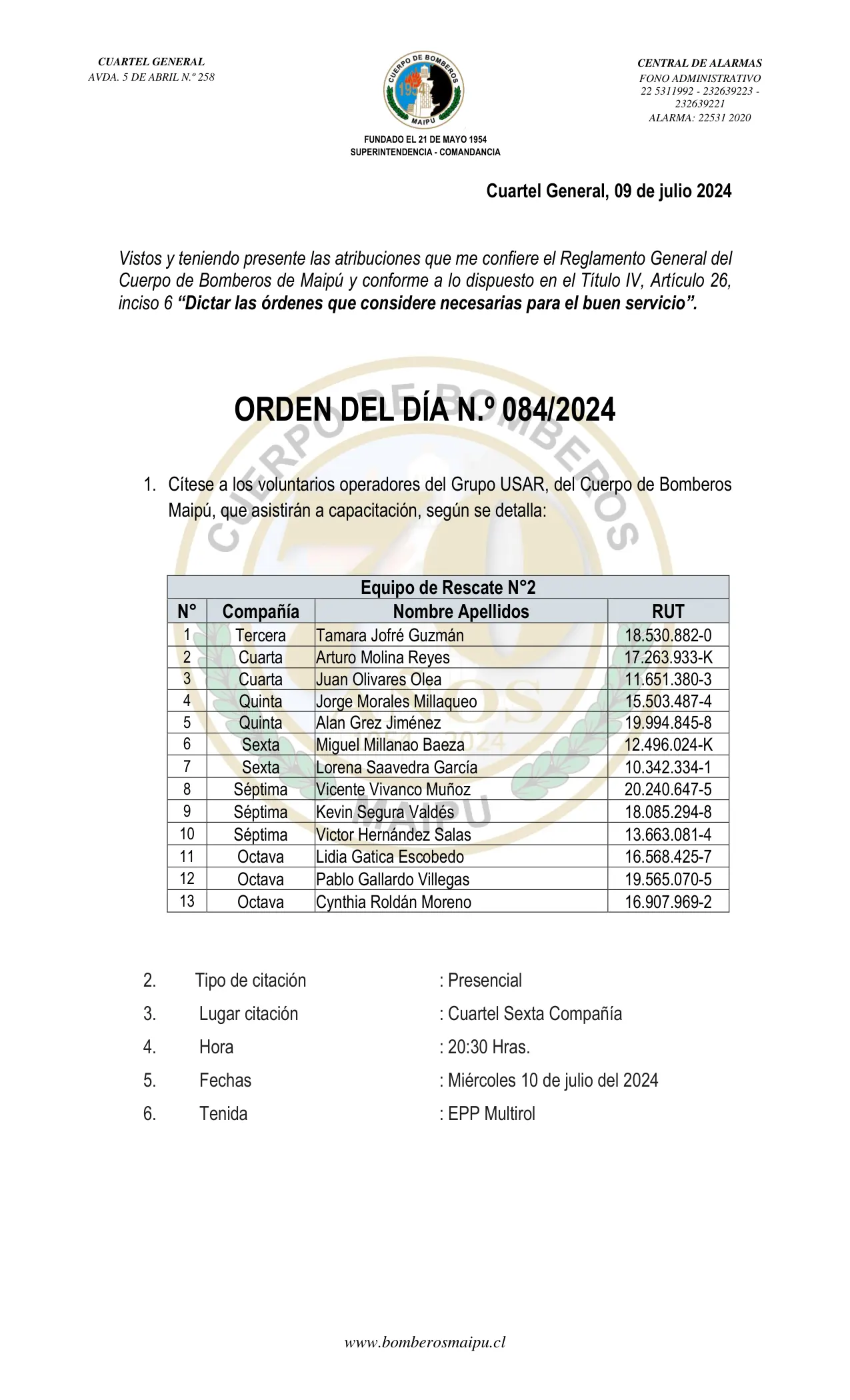 Página 1 de Orden del Día N° 84/2024