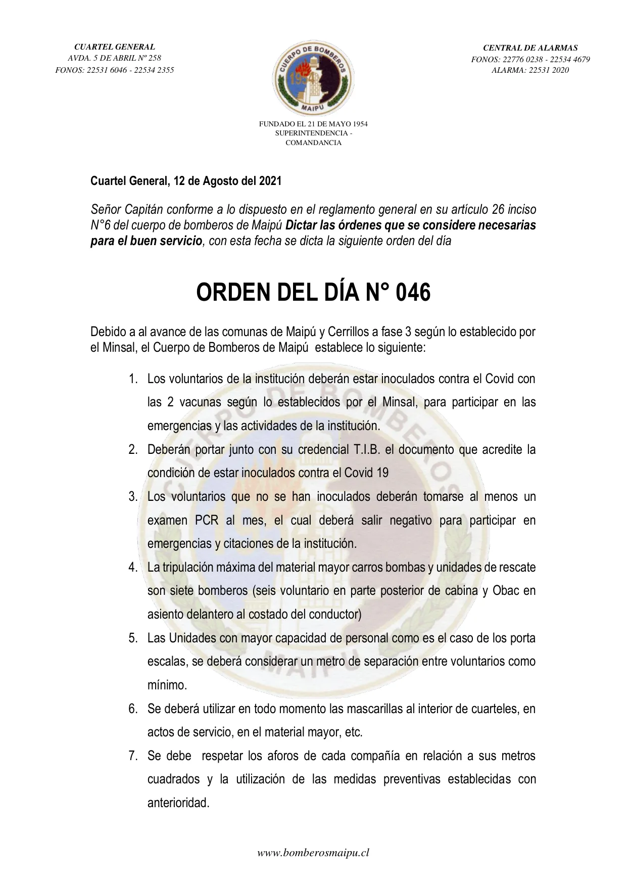 Página 1 de Orden del Día N° 46/2021
