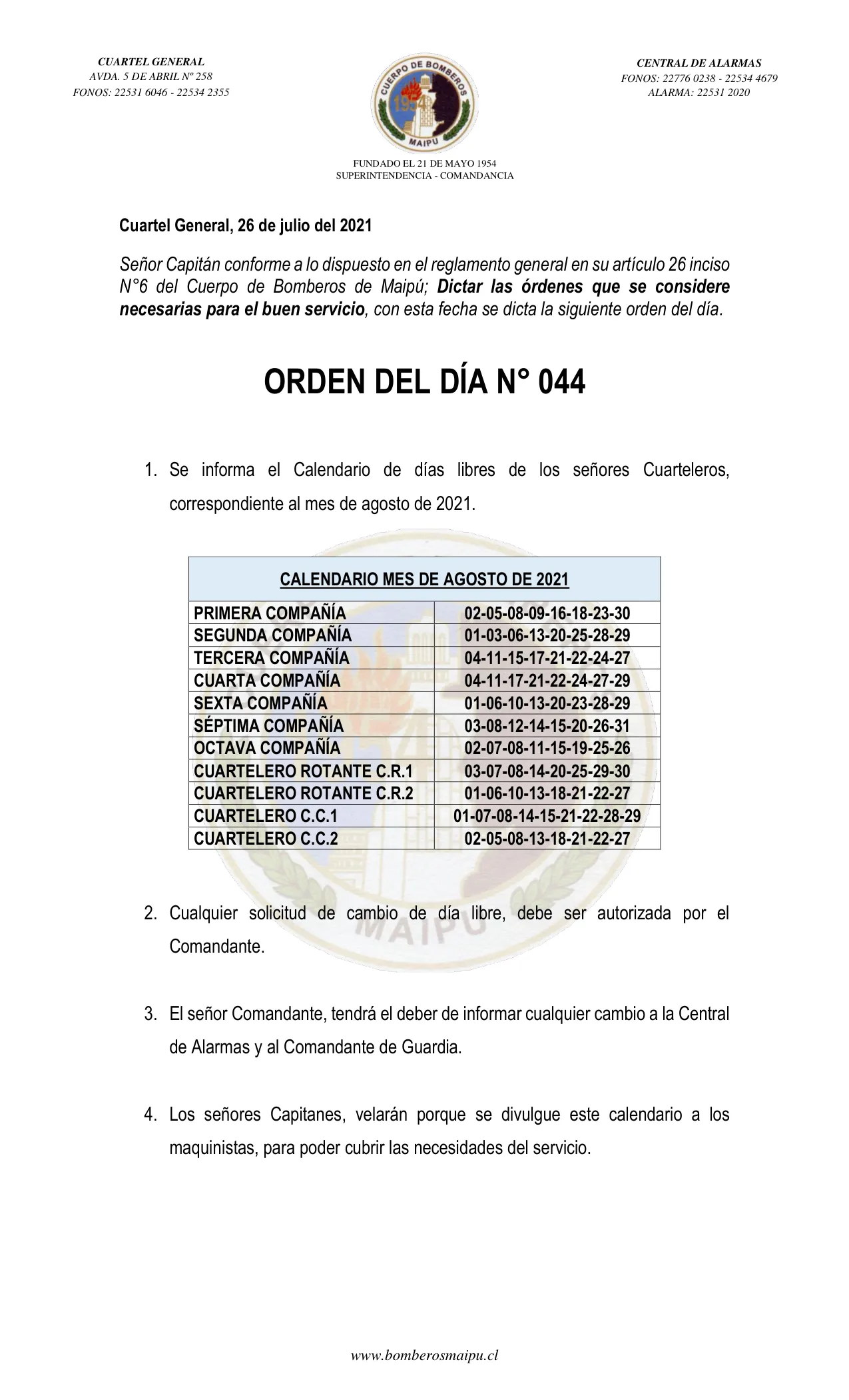 Página 1 de Orden del Día N° 44/2021