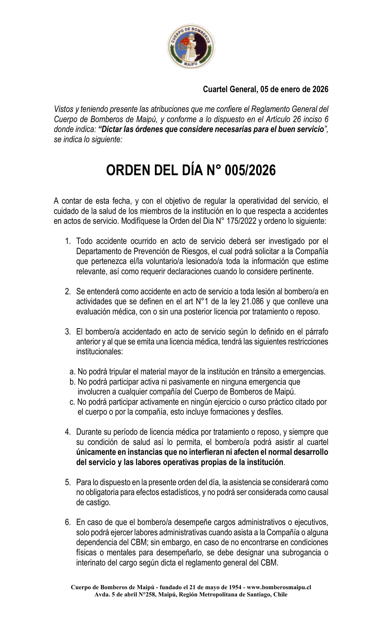 Página 1 de Orden del Día N° 5/2026