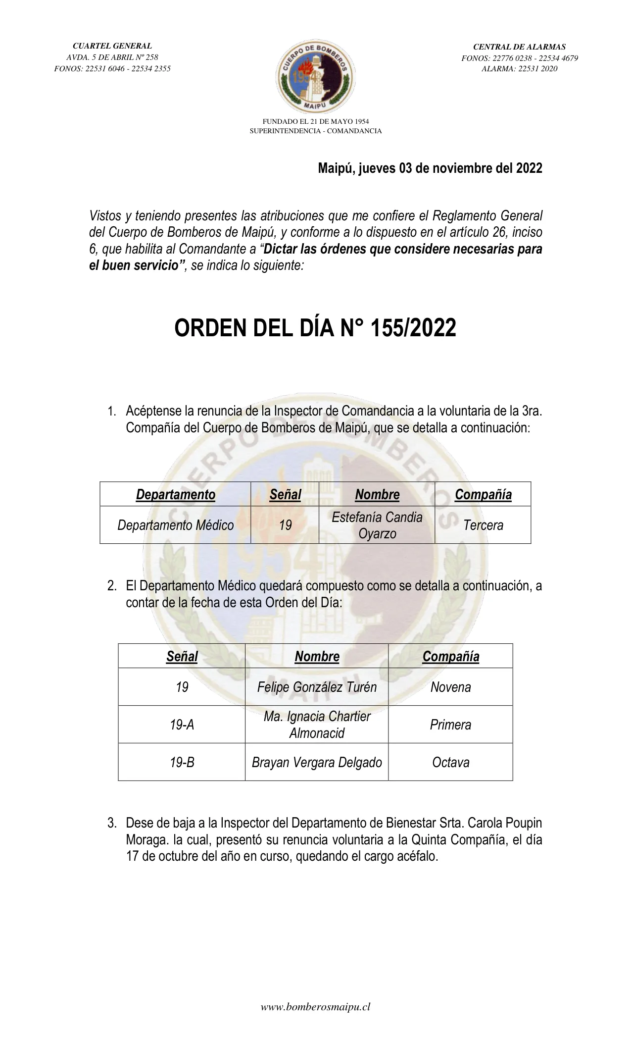 Página 1 de Orden del Día N° 155/2022