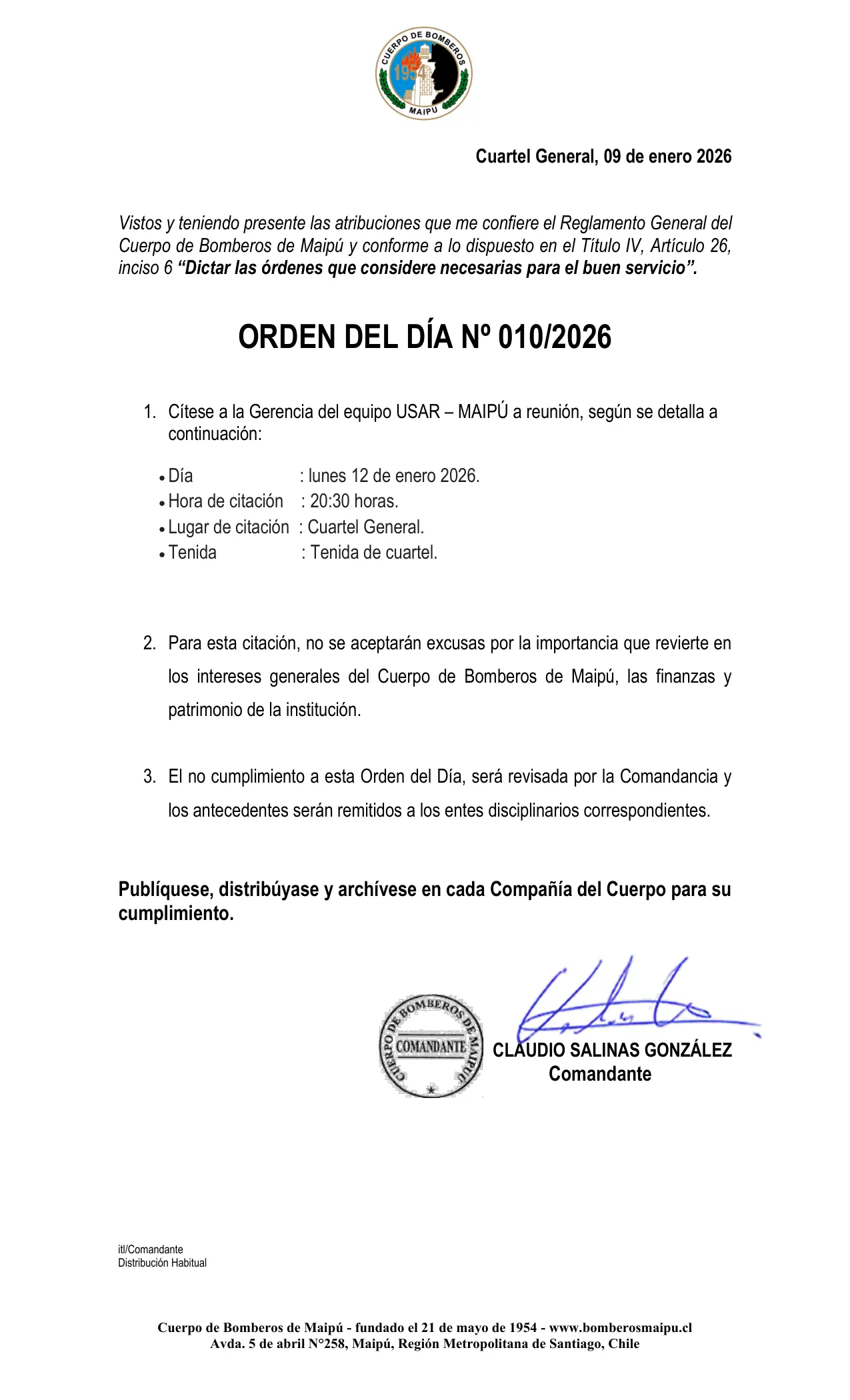 Orden del Día N° 10/2026