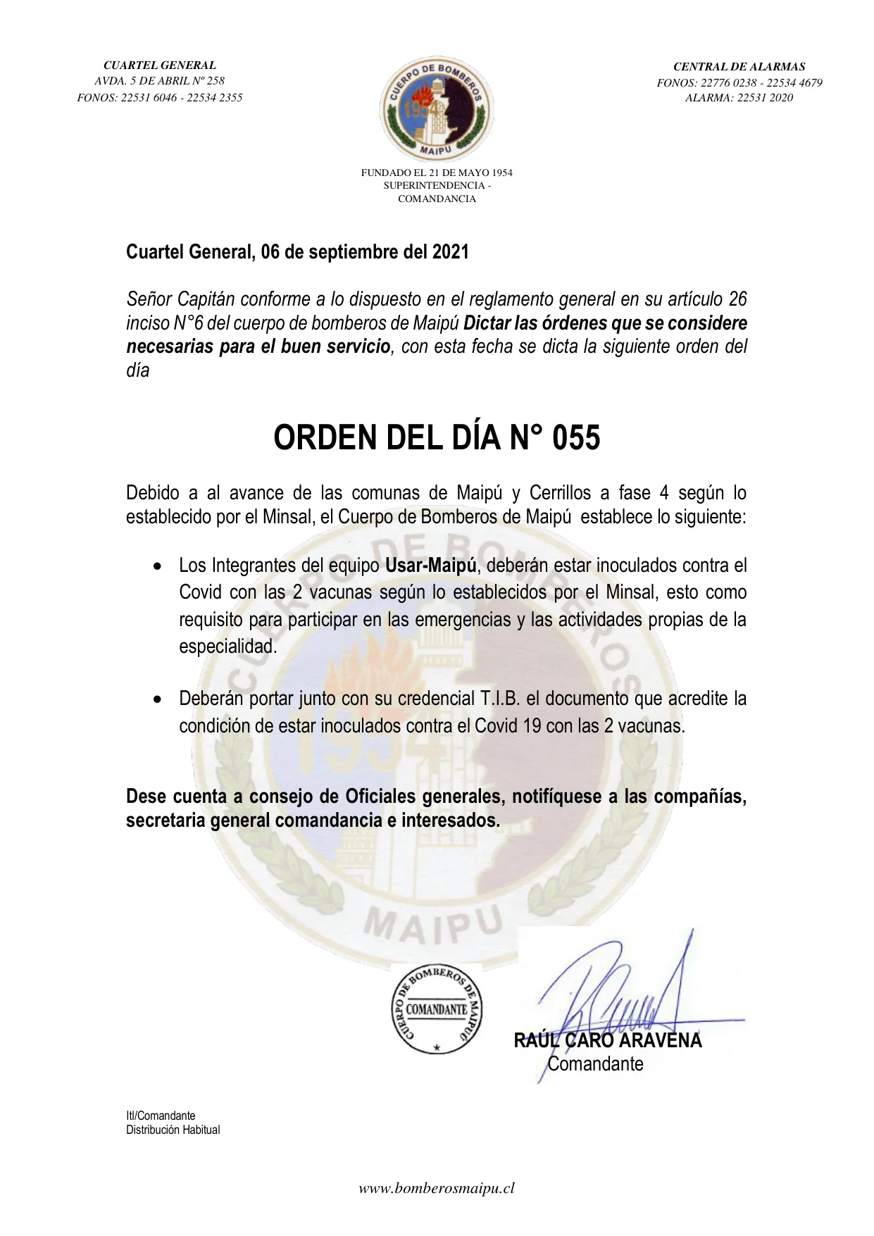 Página 1 de Orden del Día N° 55/2021