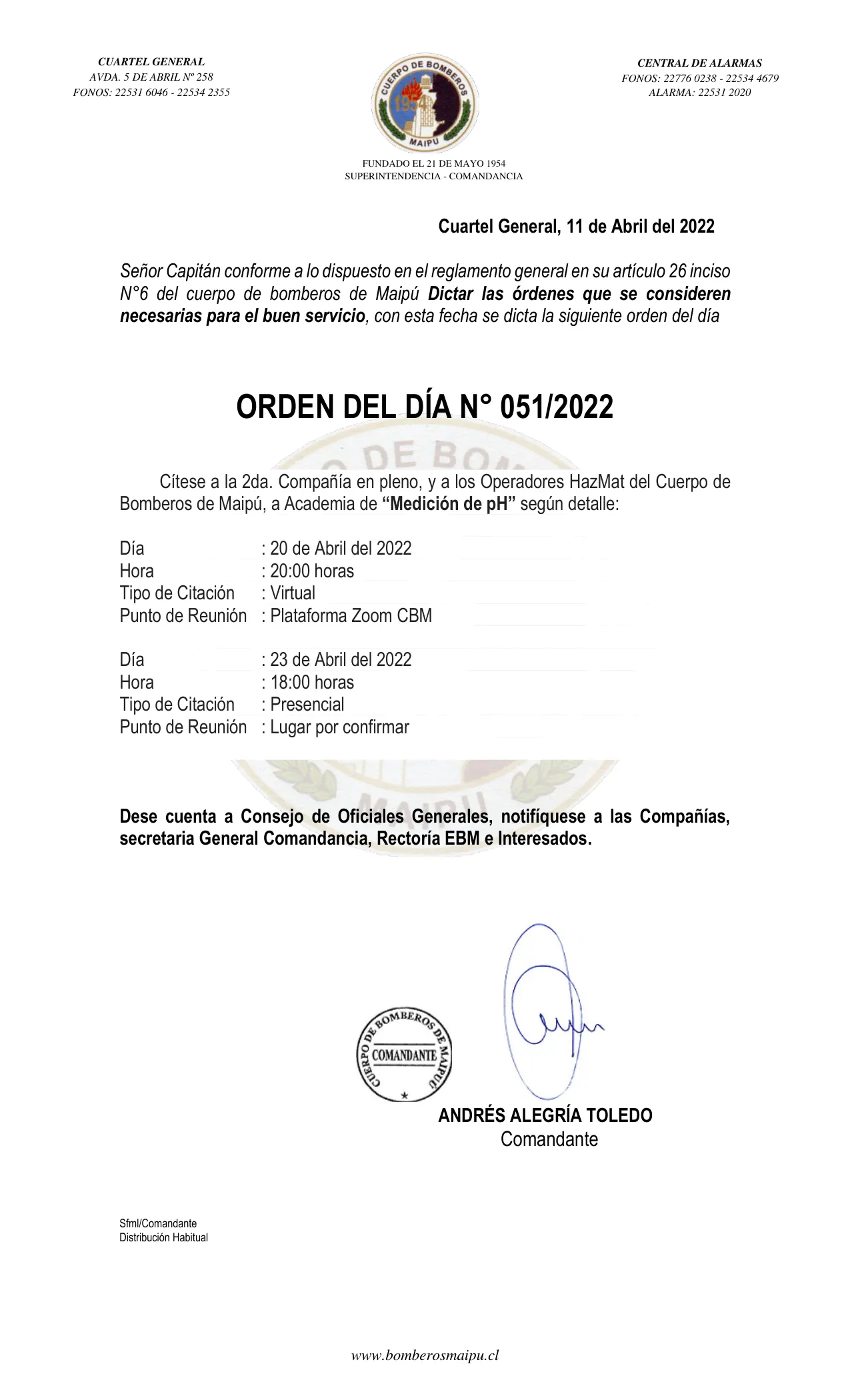 Página 1 de Orden del Día N° 51/2022