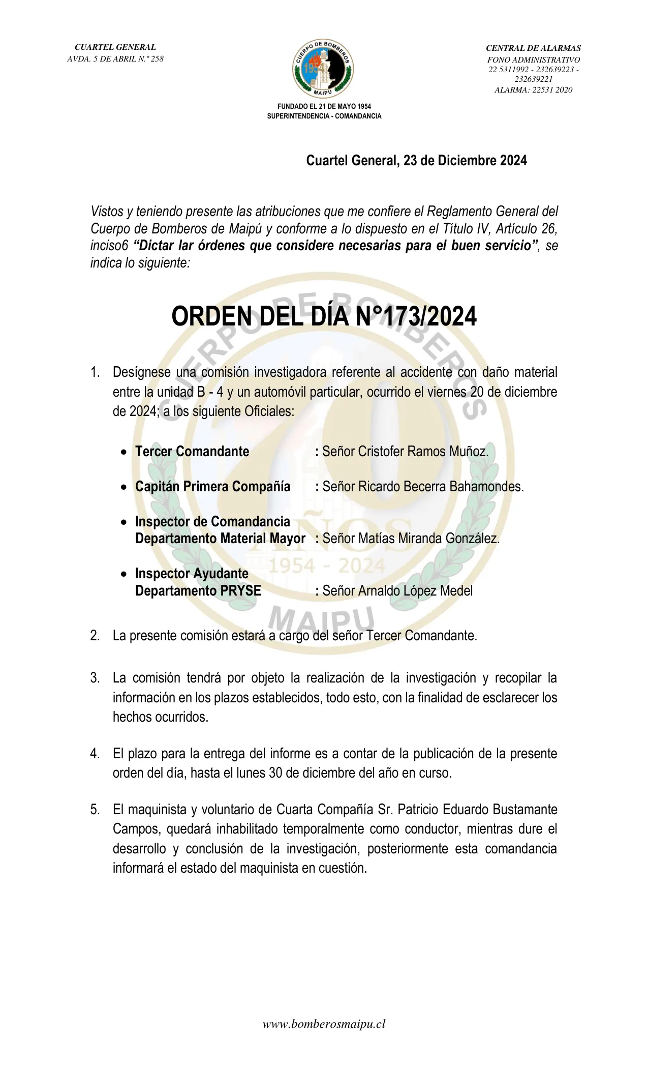 Orden del Día N° 173/2024