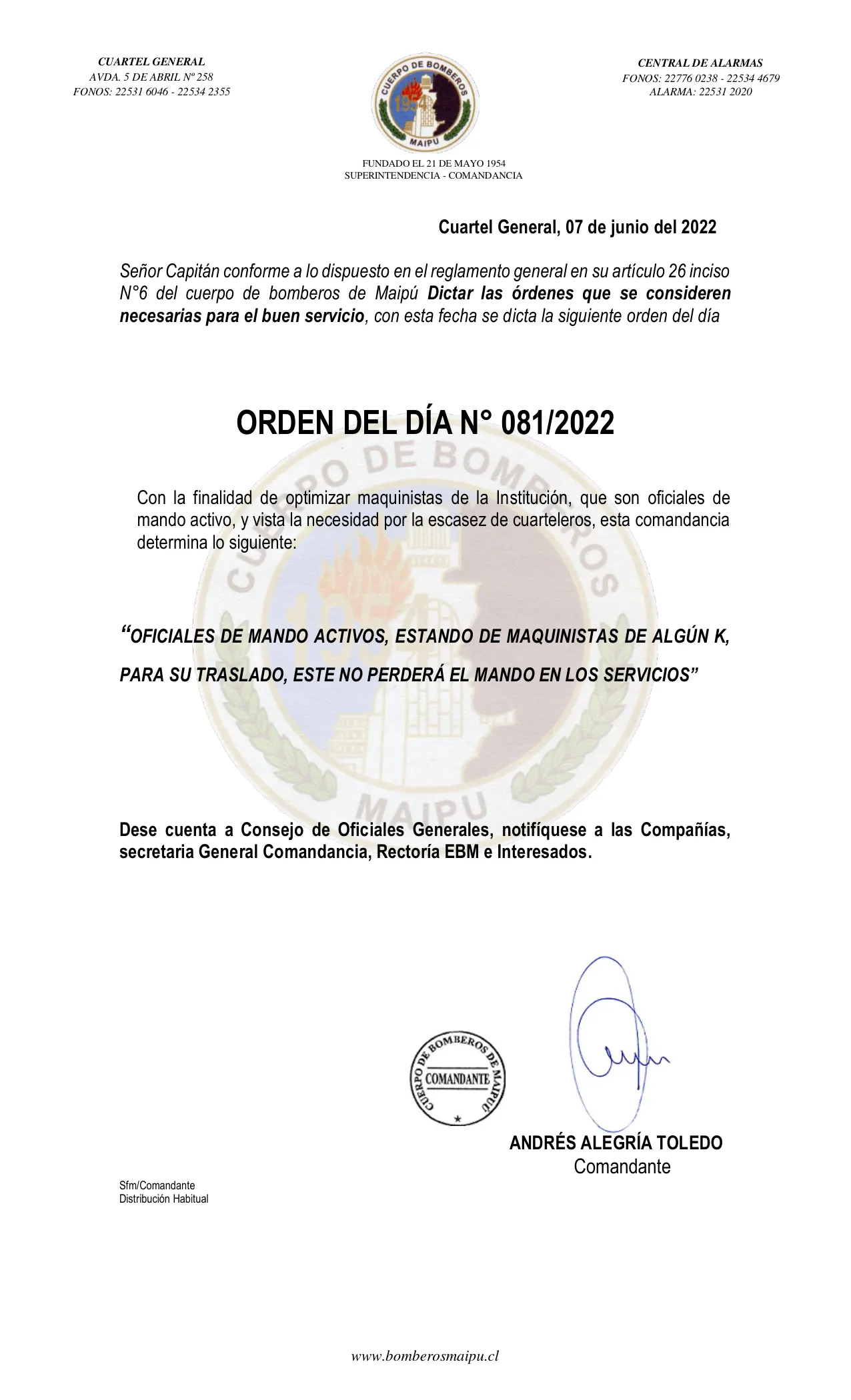 Página 1 de Orden del Día N° 81/2022