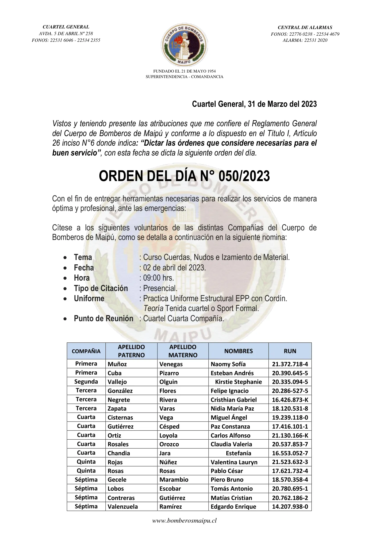 Página 1 de Orden del Día N° 50/2023