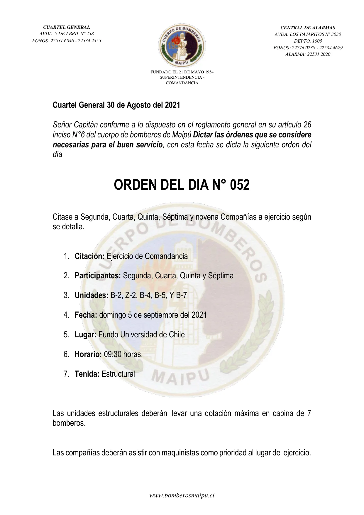 Página 1 de Orden del Día N° 52/2021