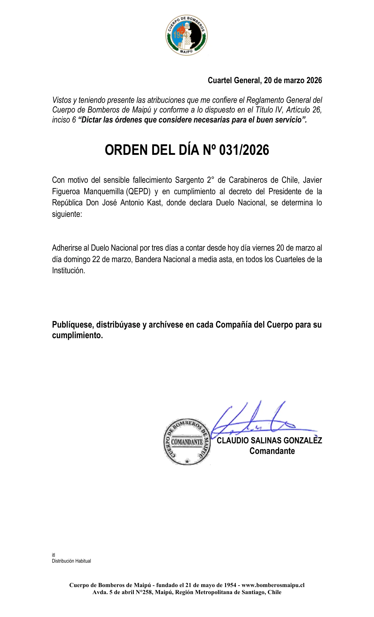 Página 1 de Orden del Día N° 31/2026