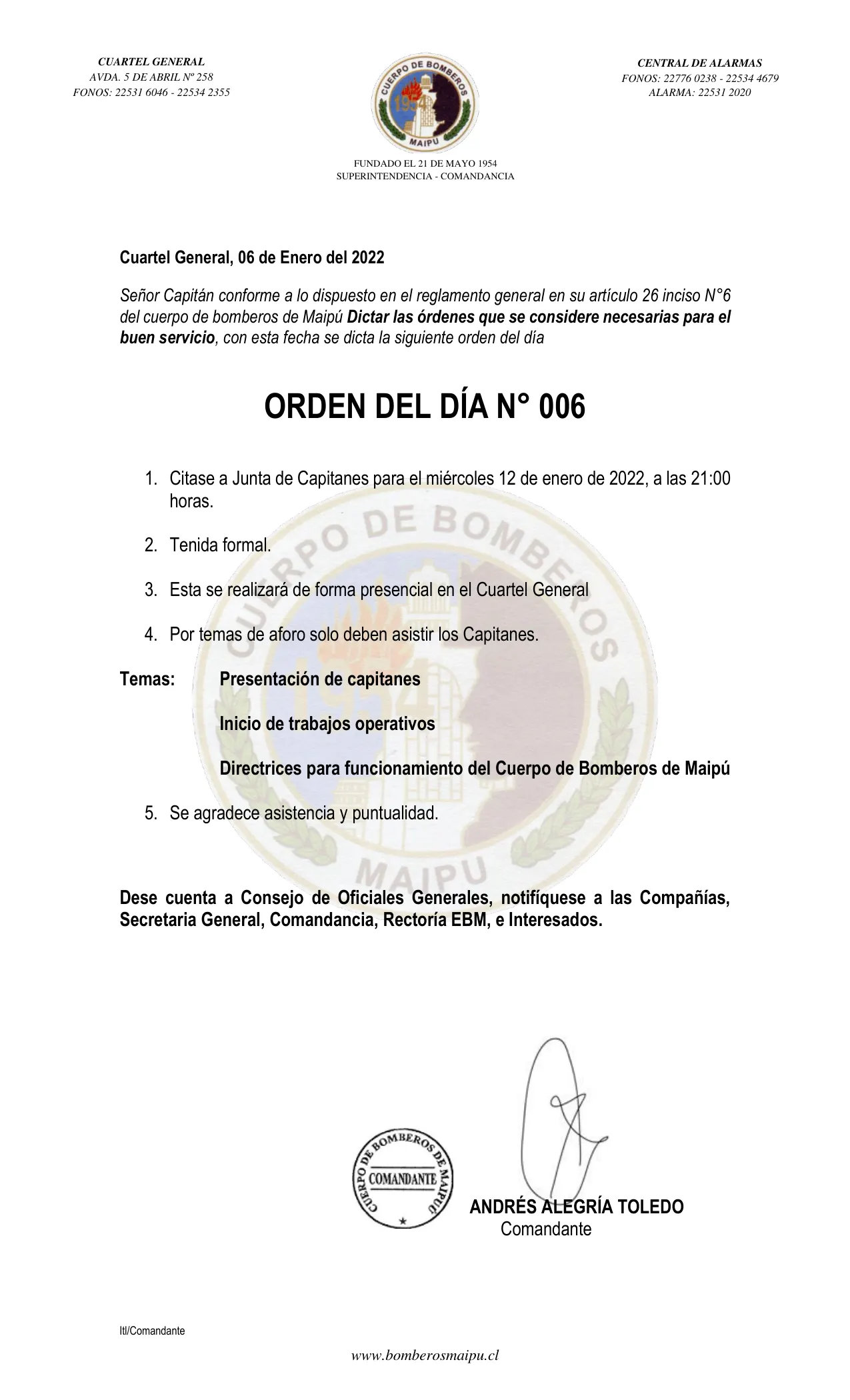 Página 1 de Orden del Día N° 6/2022