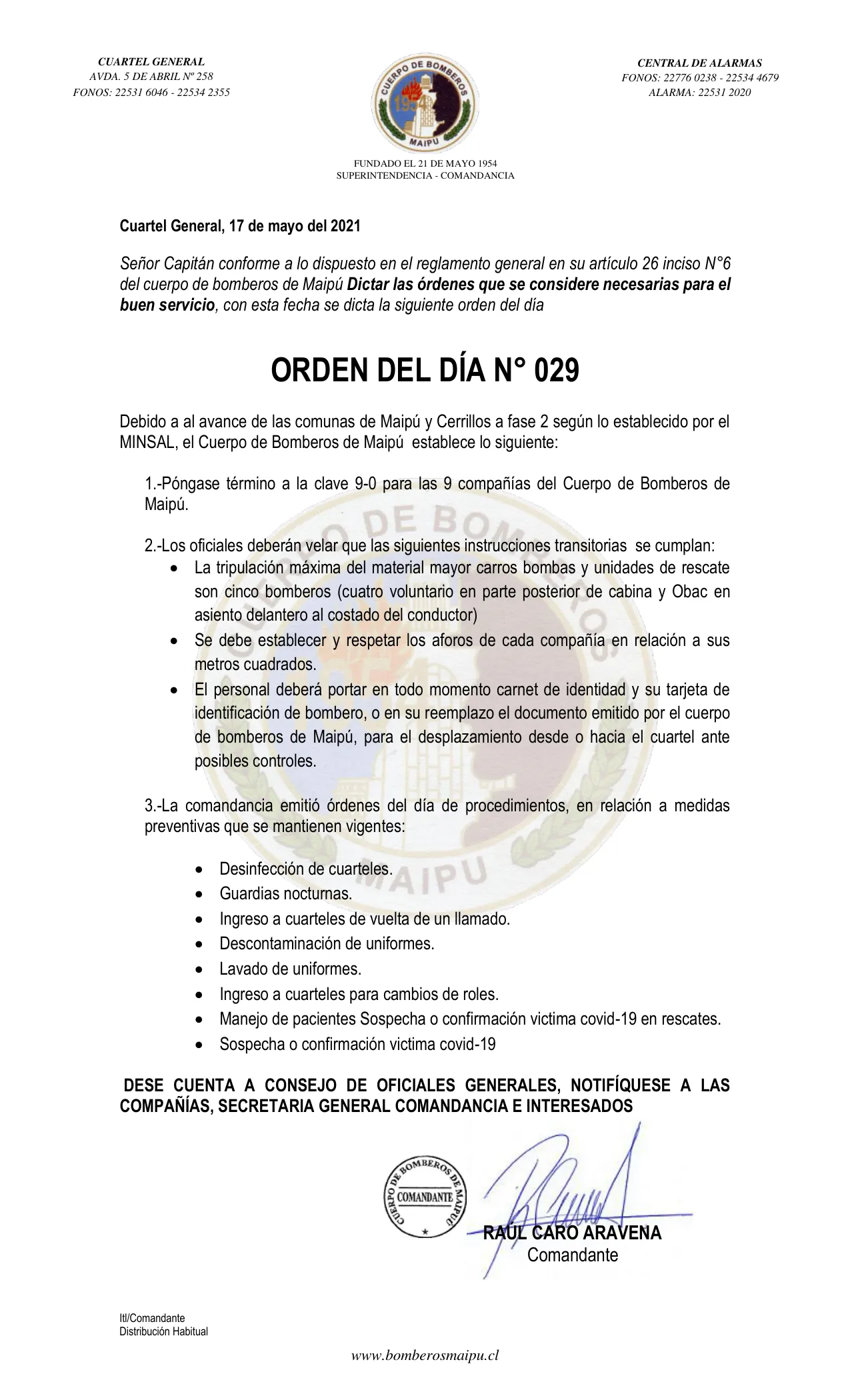 Página 1 de Orden del Día N° 29/2021