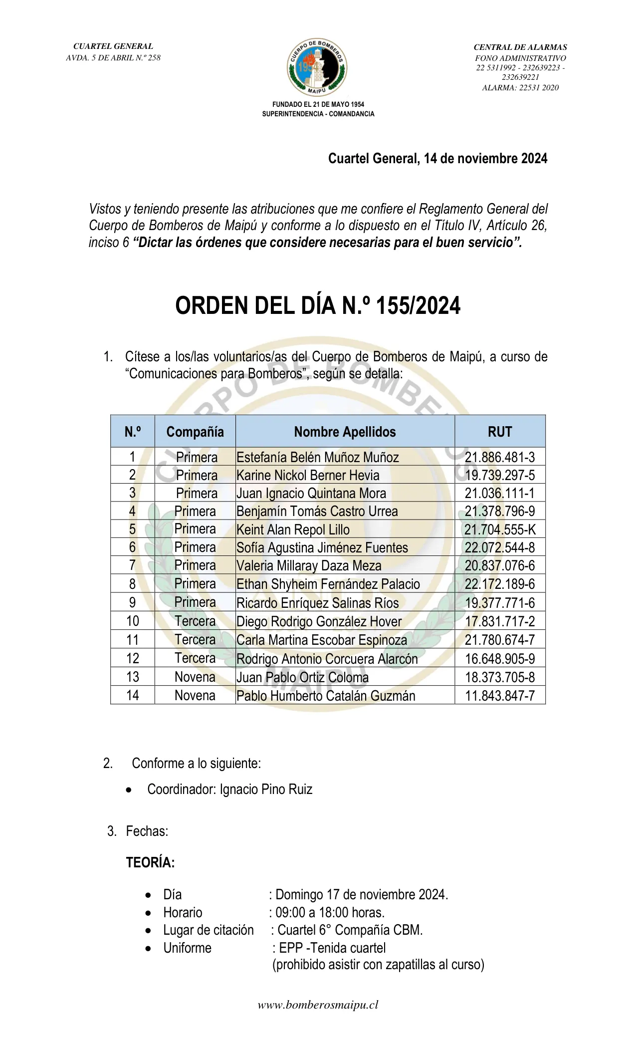 Página 1 de Orden del Día N° 155/2024