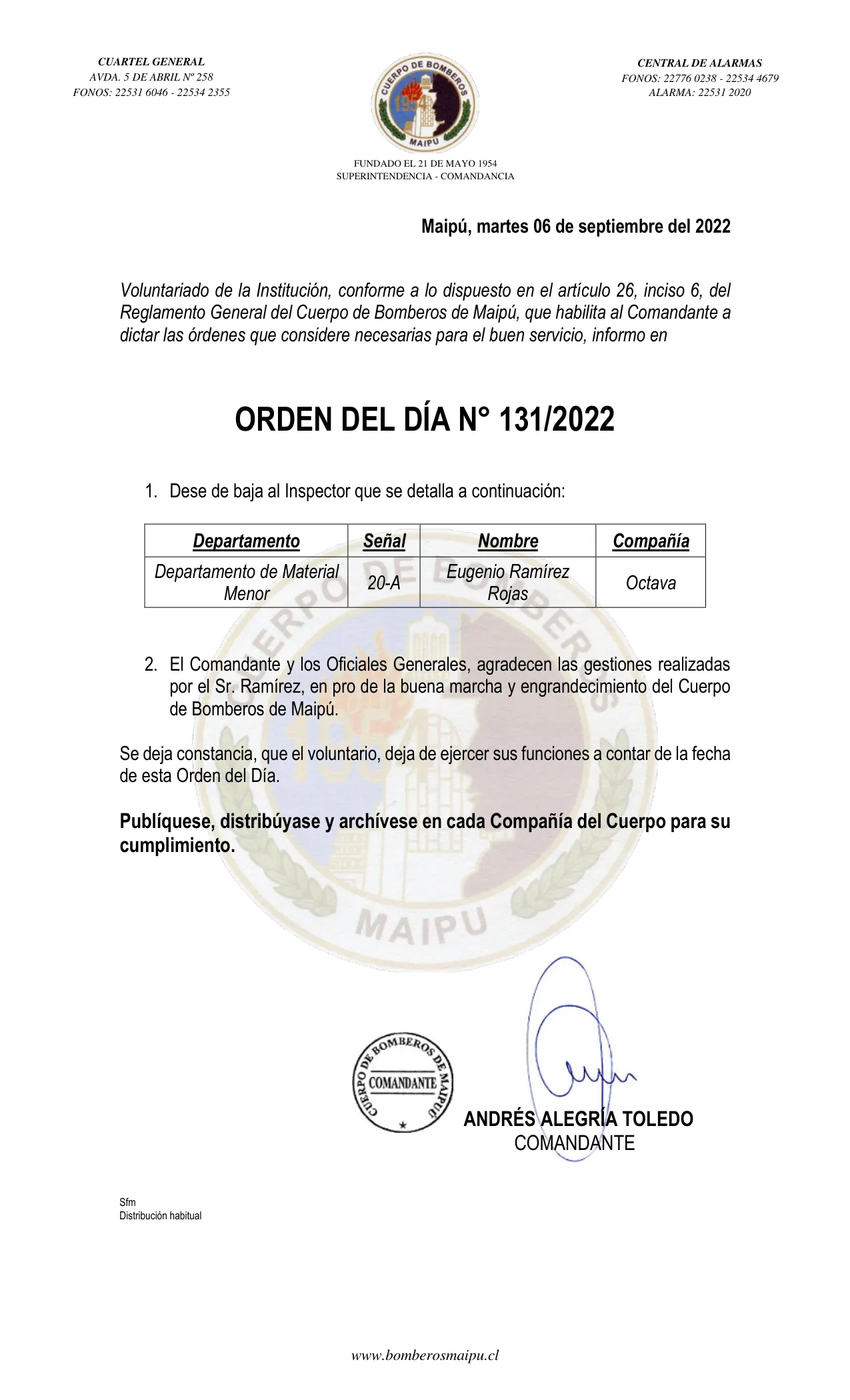 Página 1 de Orden del Día N° 131/2022