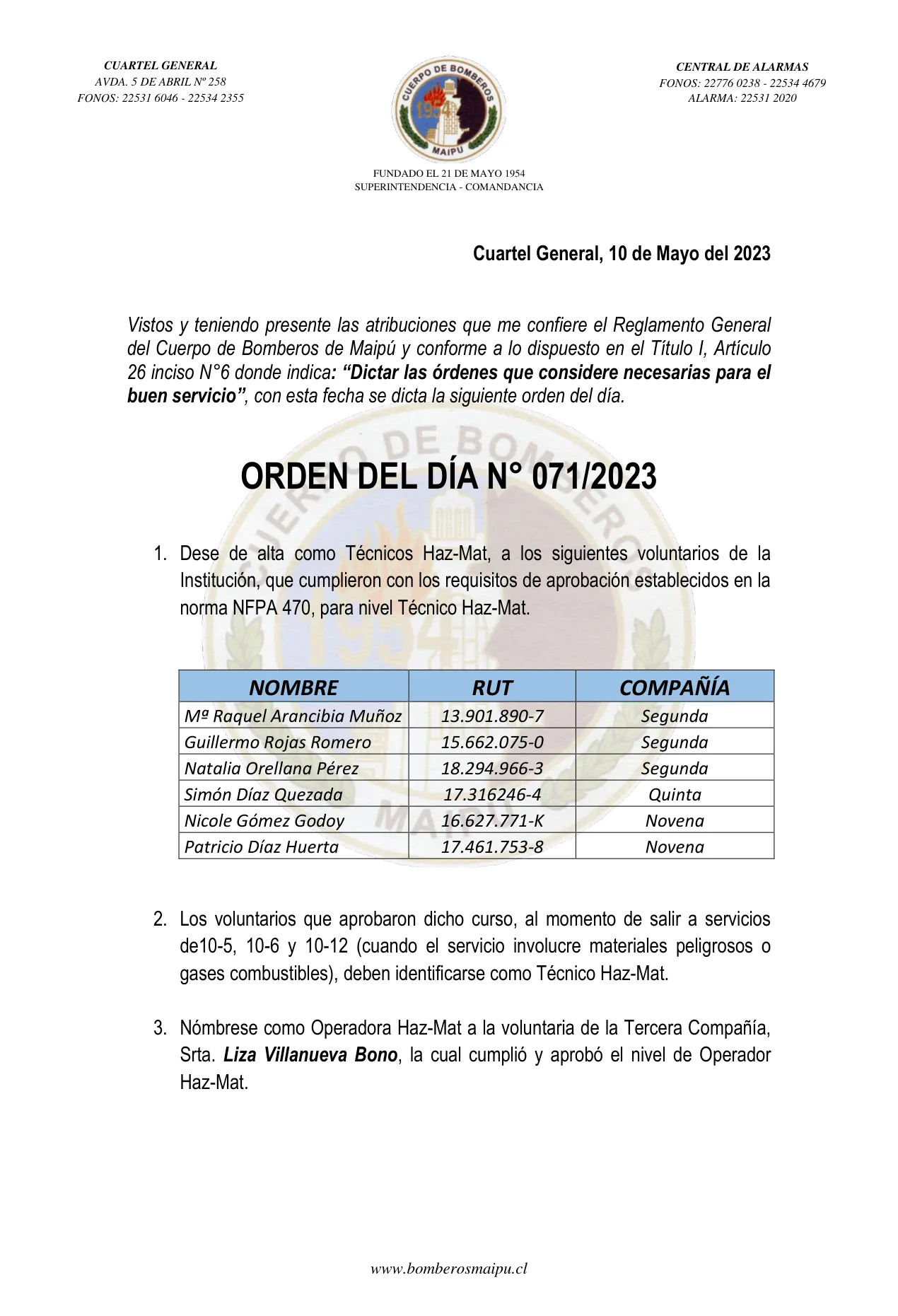 Página 1 de Orden del Día N° 71/2023