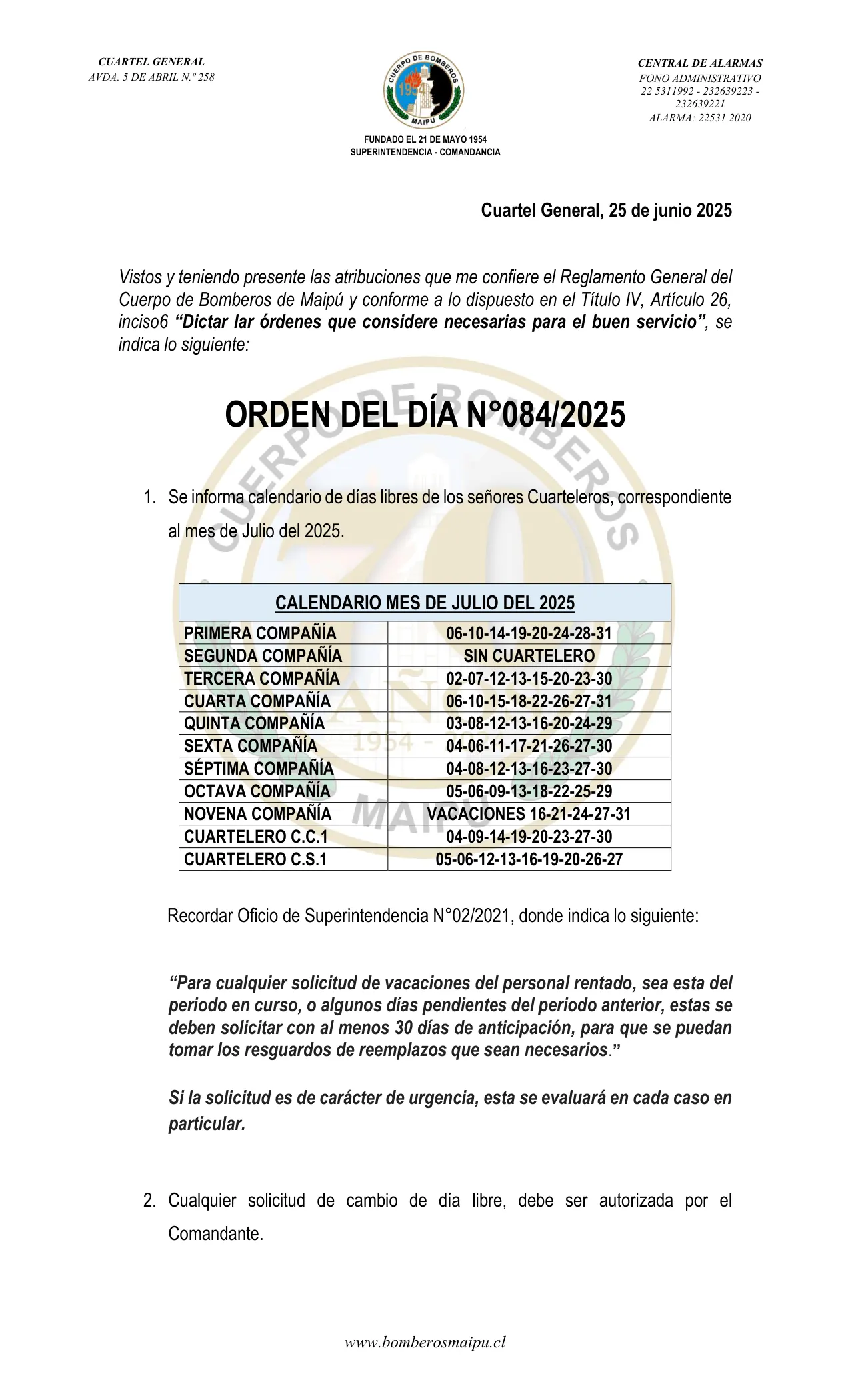 Orden del Día N° 84/2025