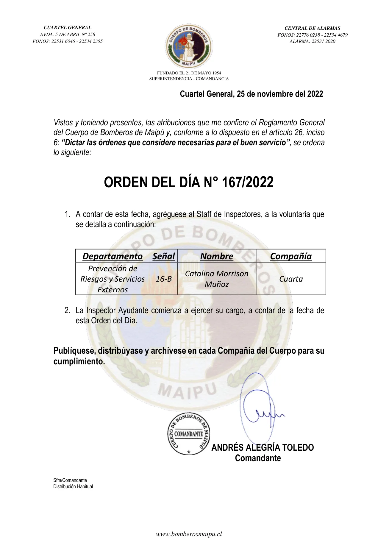 Página 1 de Orden del Día N° 167/2022