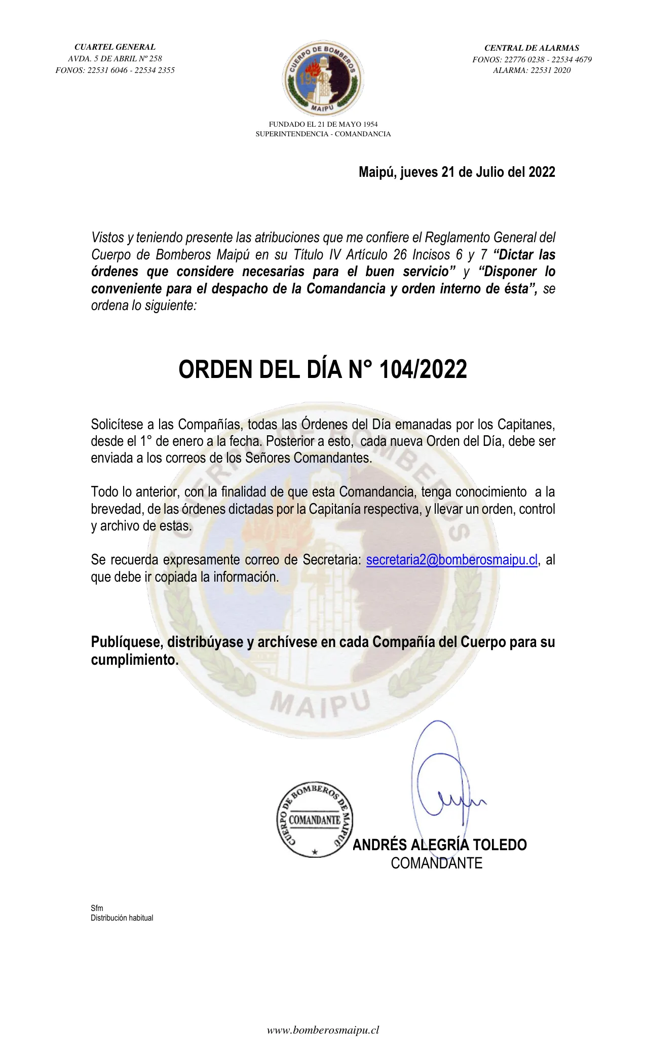 Página 1 de Orden del Día N° 104/2022