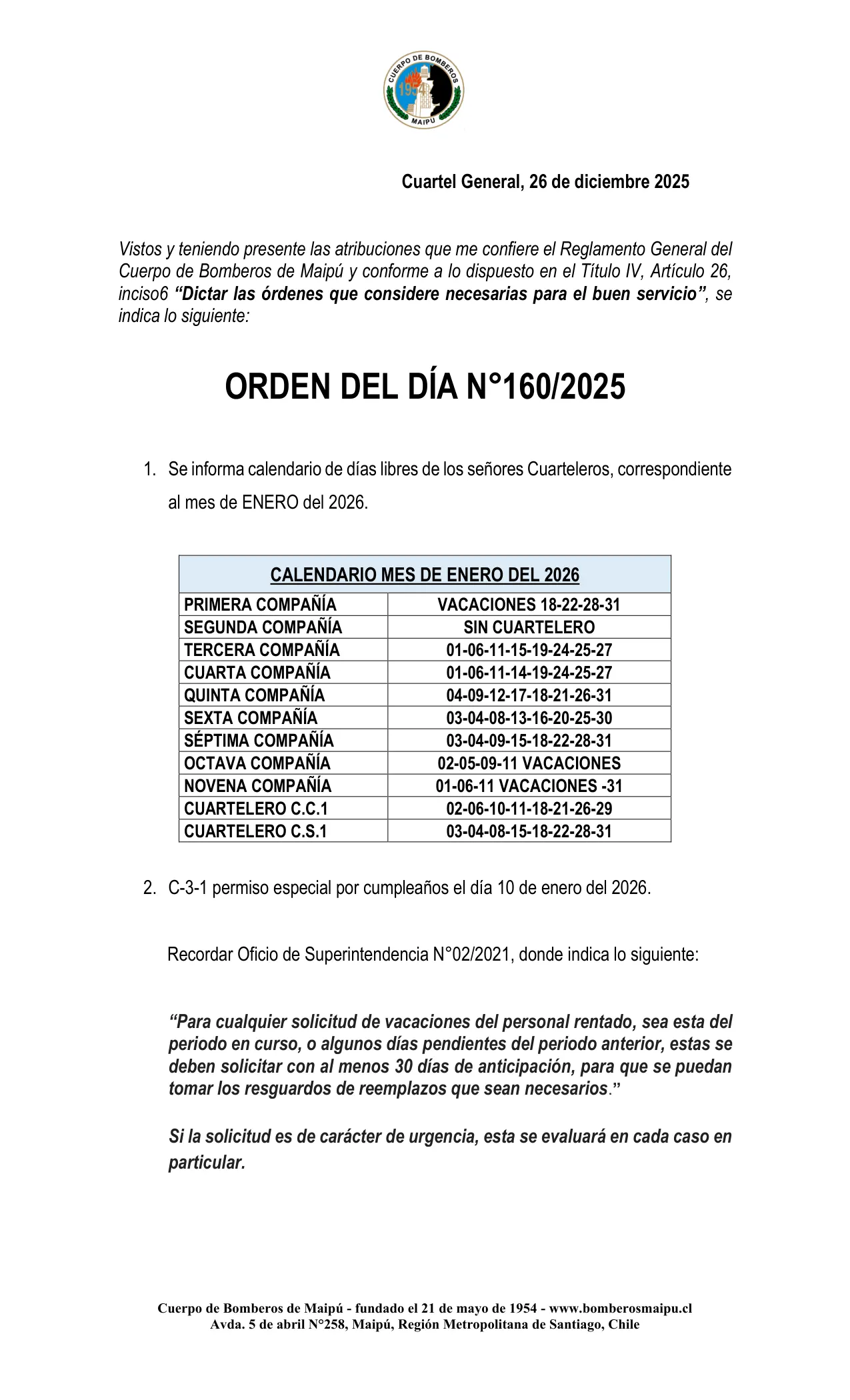 Página 1 de Orden del Día N° 160/2025