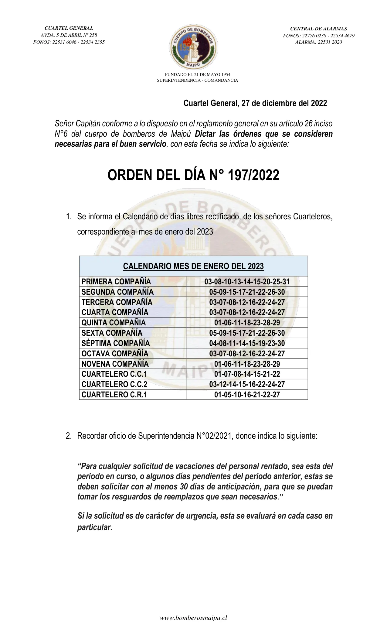 Página 1 de Orden del Día N° 197/2022