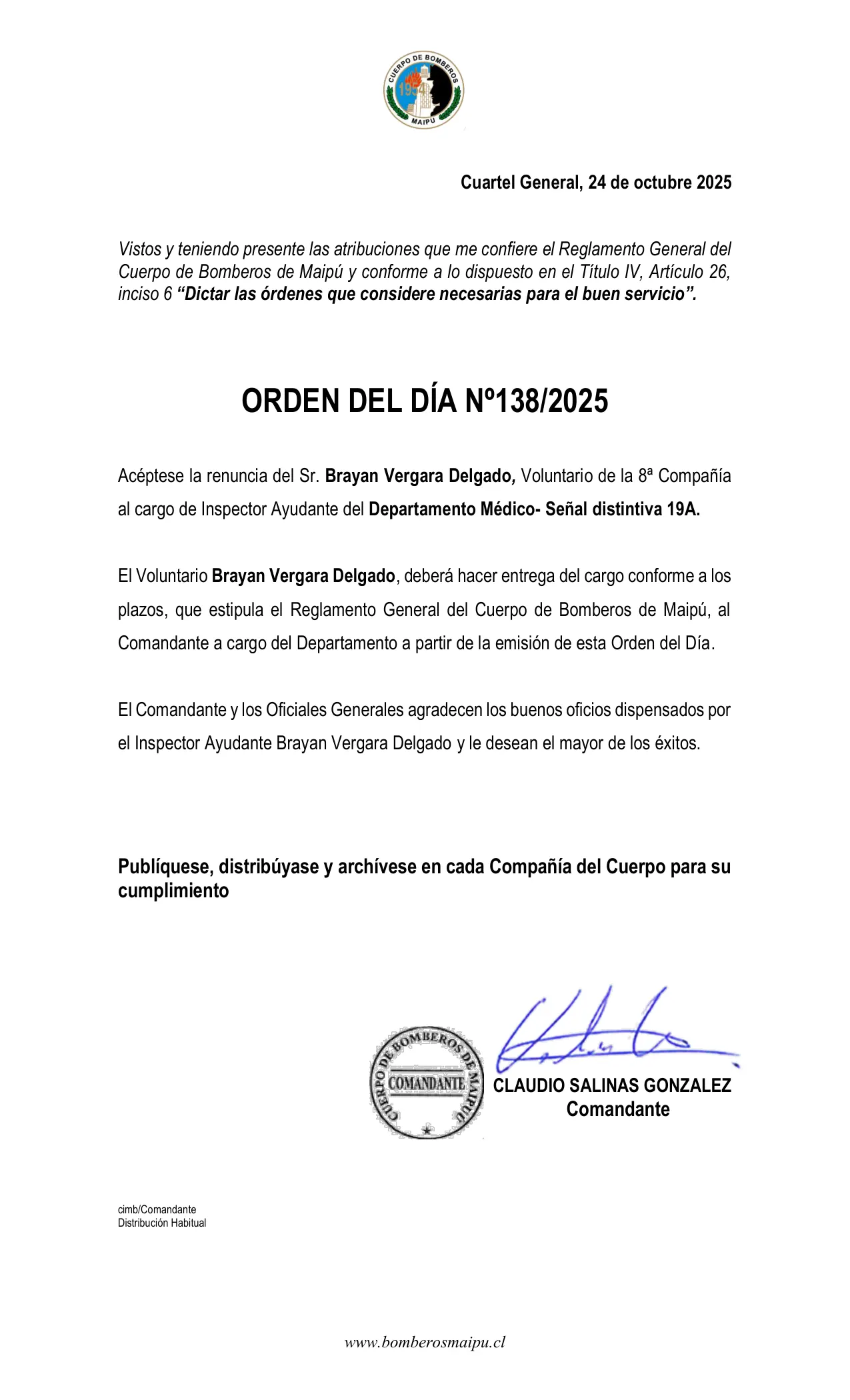 Orden del Día N° 138/2025