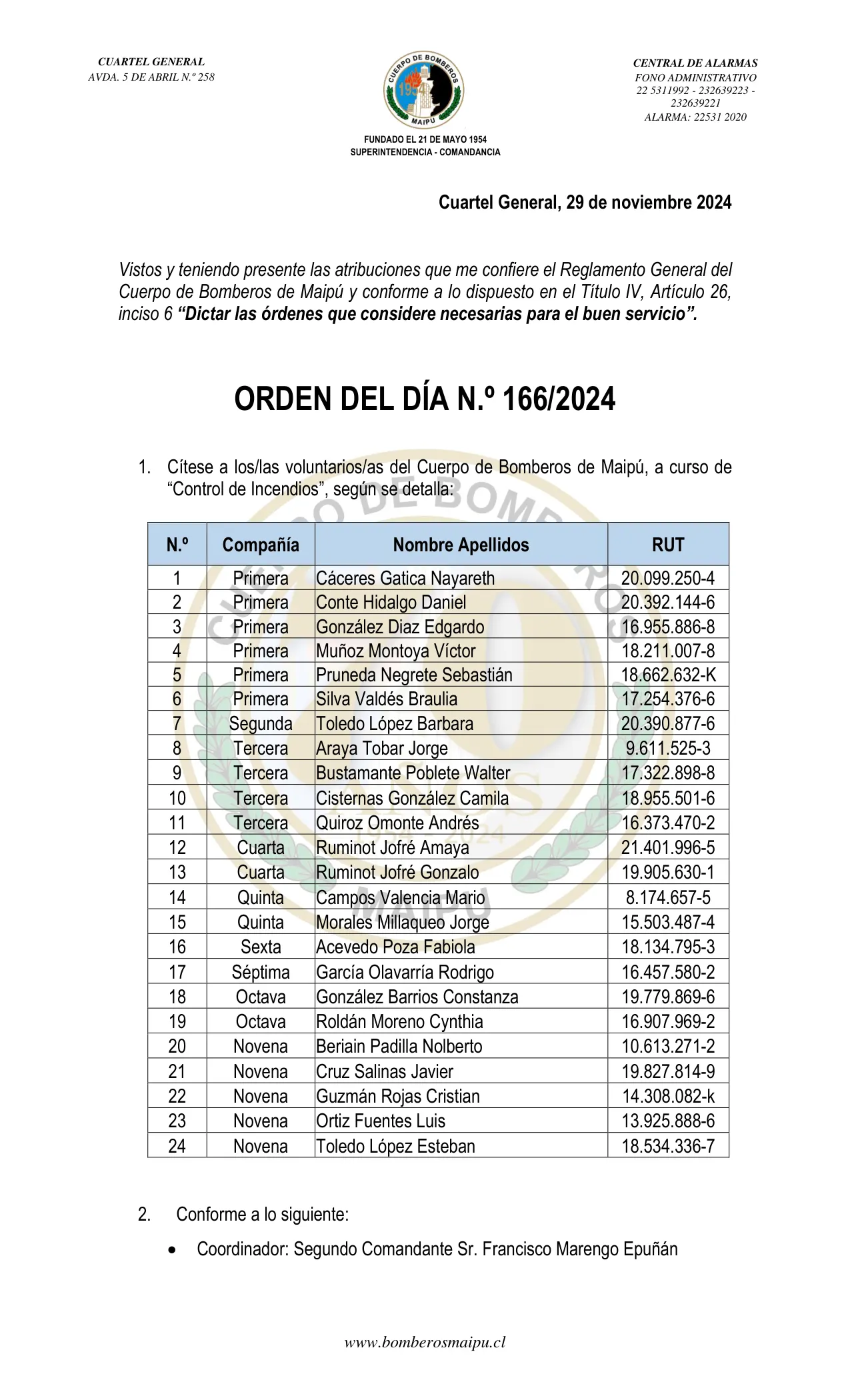 Orden del Día N° 166/2024