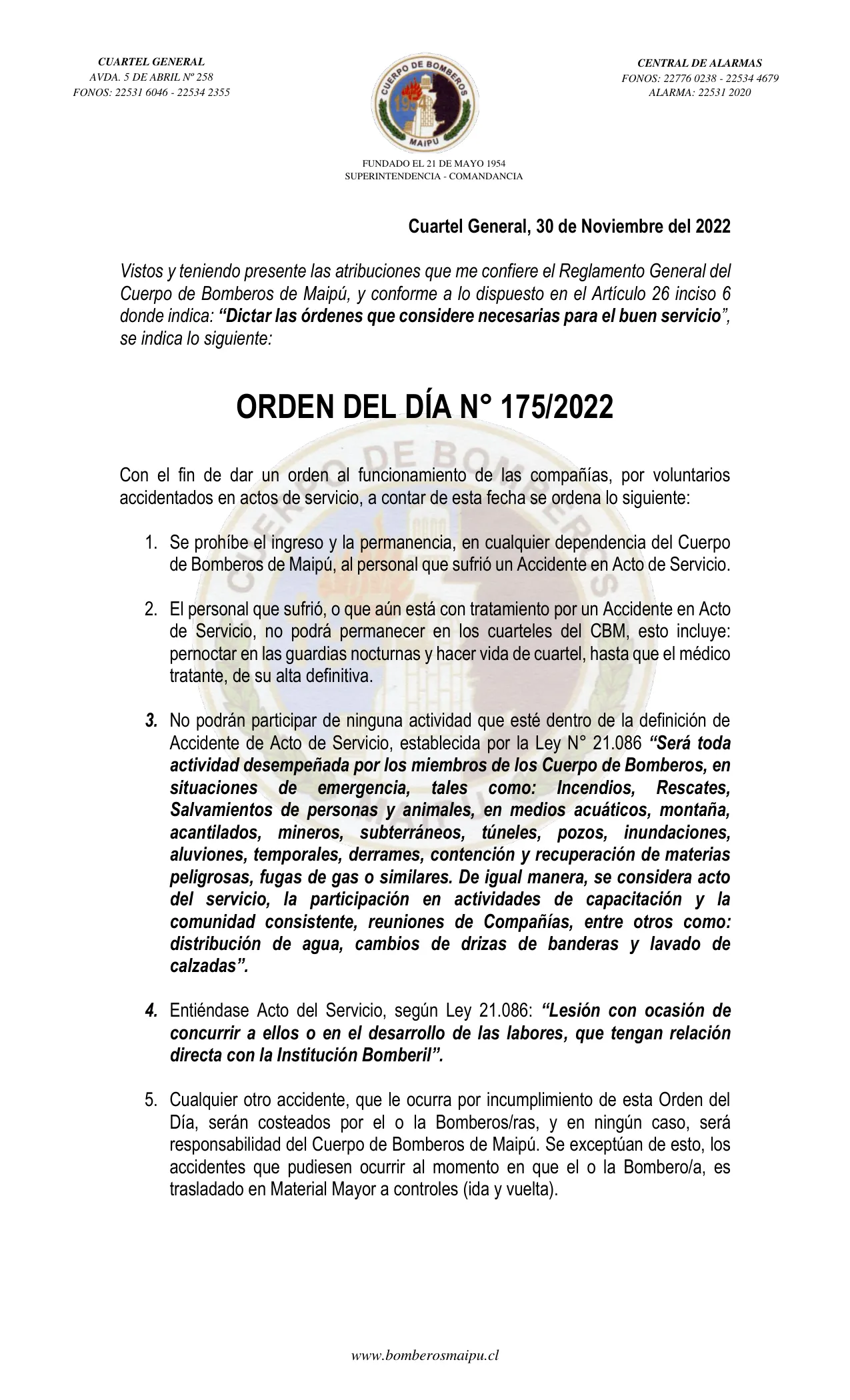 Página 1 de Orden del Día N° 175/2022