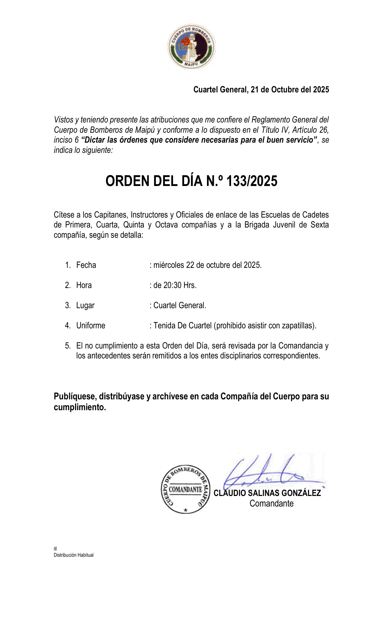 Orden del Día N° 133/2025