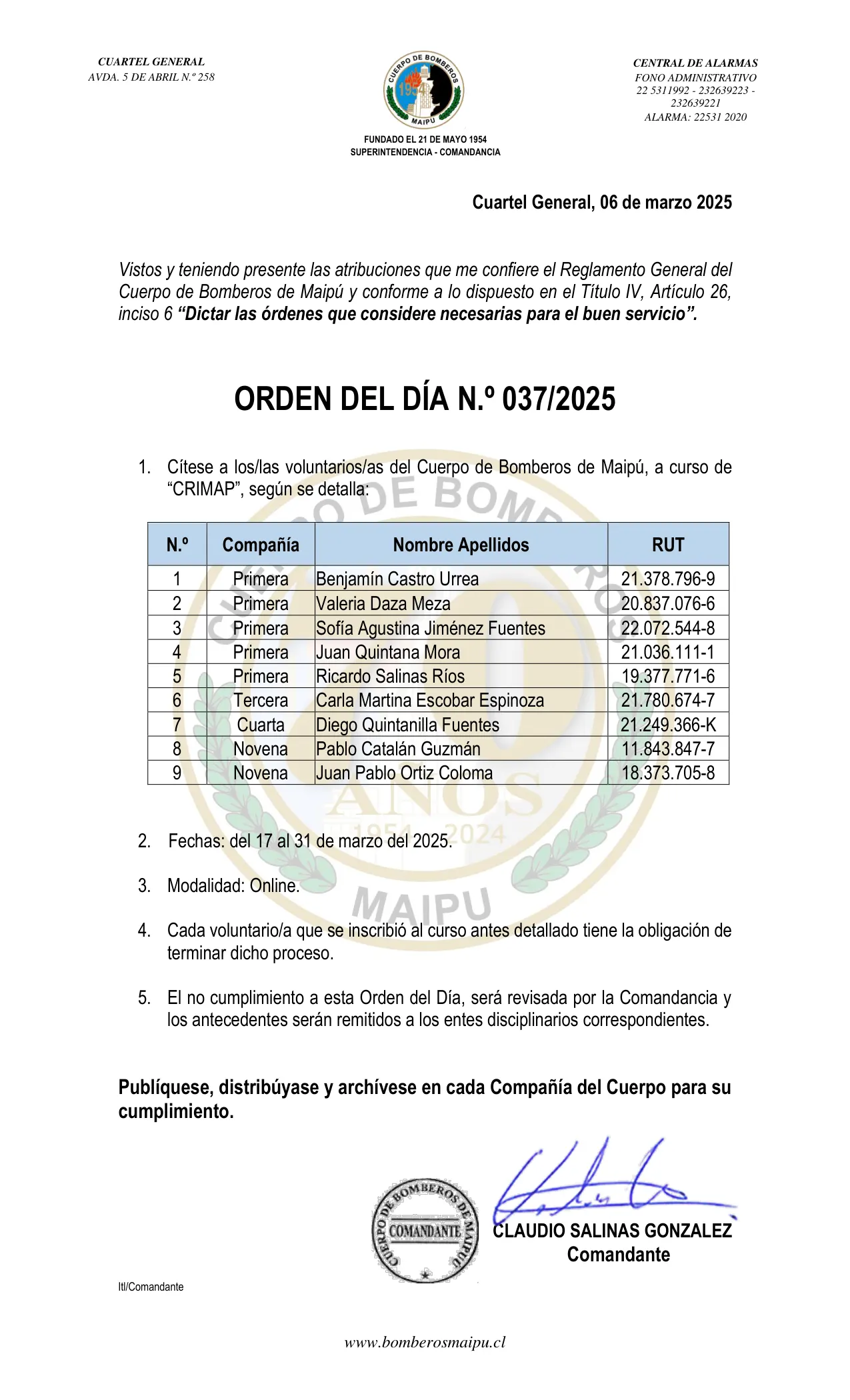 Orden del Día N° 37/2025