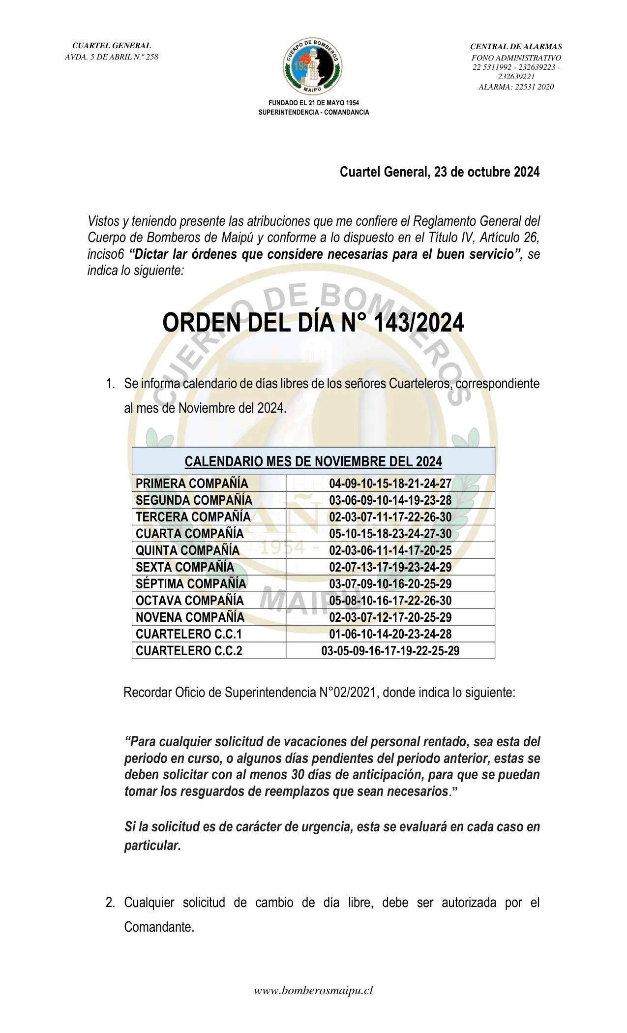 Página 1 de Orden del Día N° 143/2024