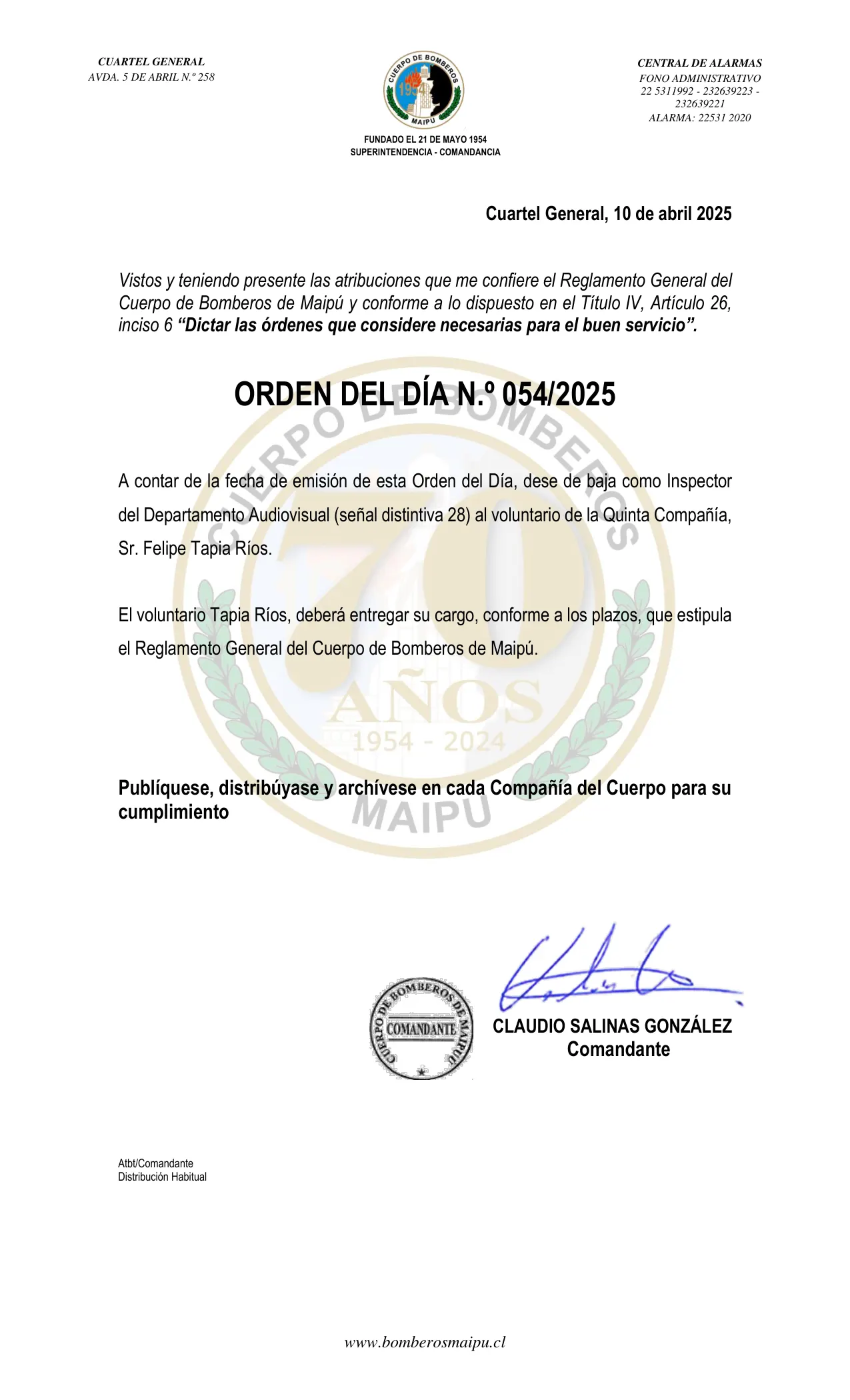 Orden del Día N° 54/2025