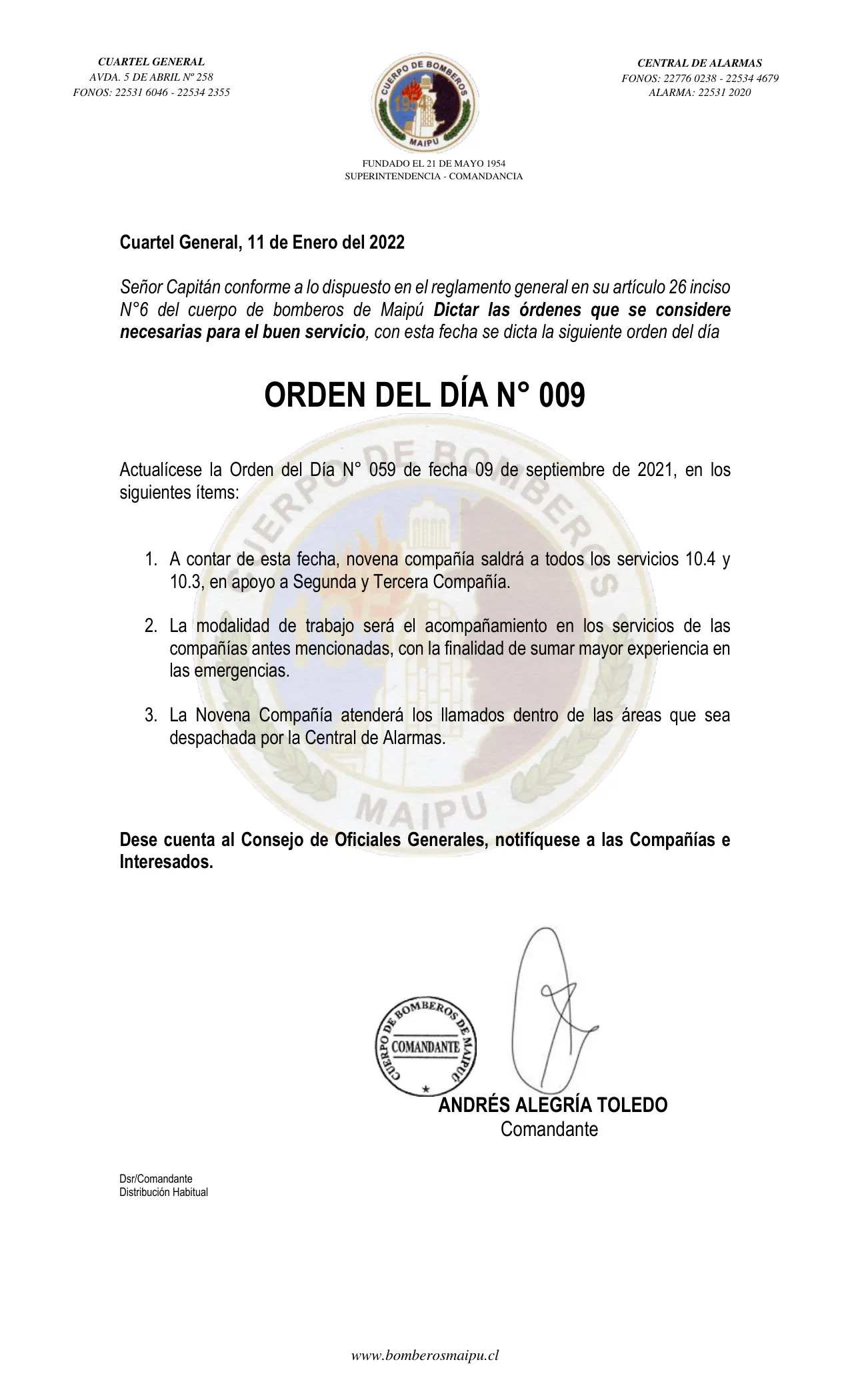 Página 1 de Orden del Día N° 9/2022