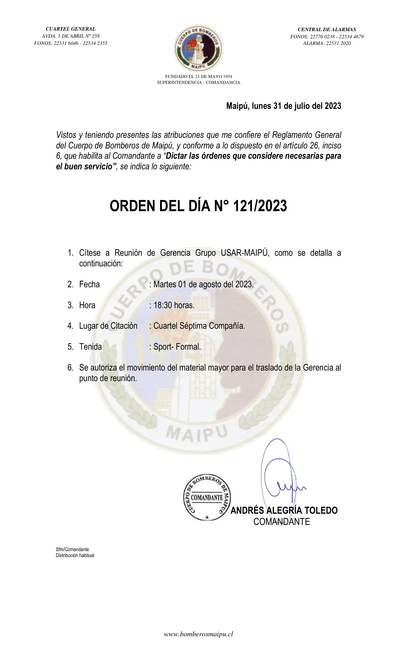 Página 1 de Orden del Día N° 121/2023