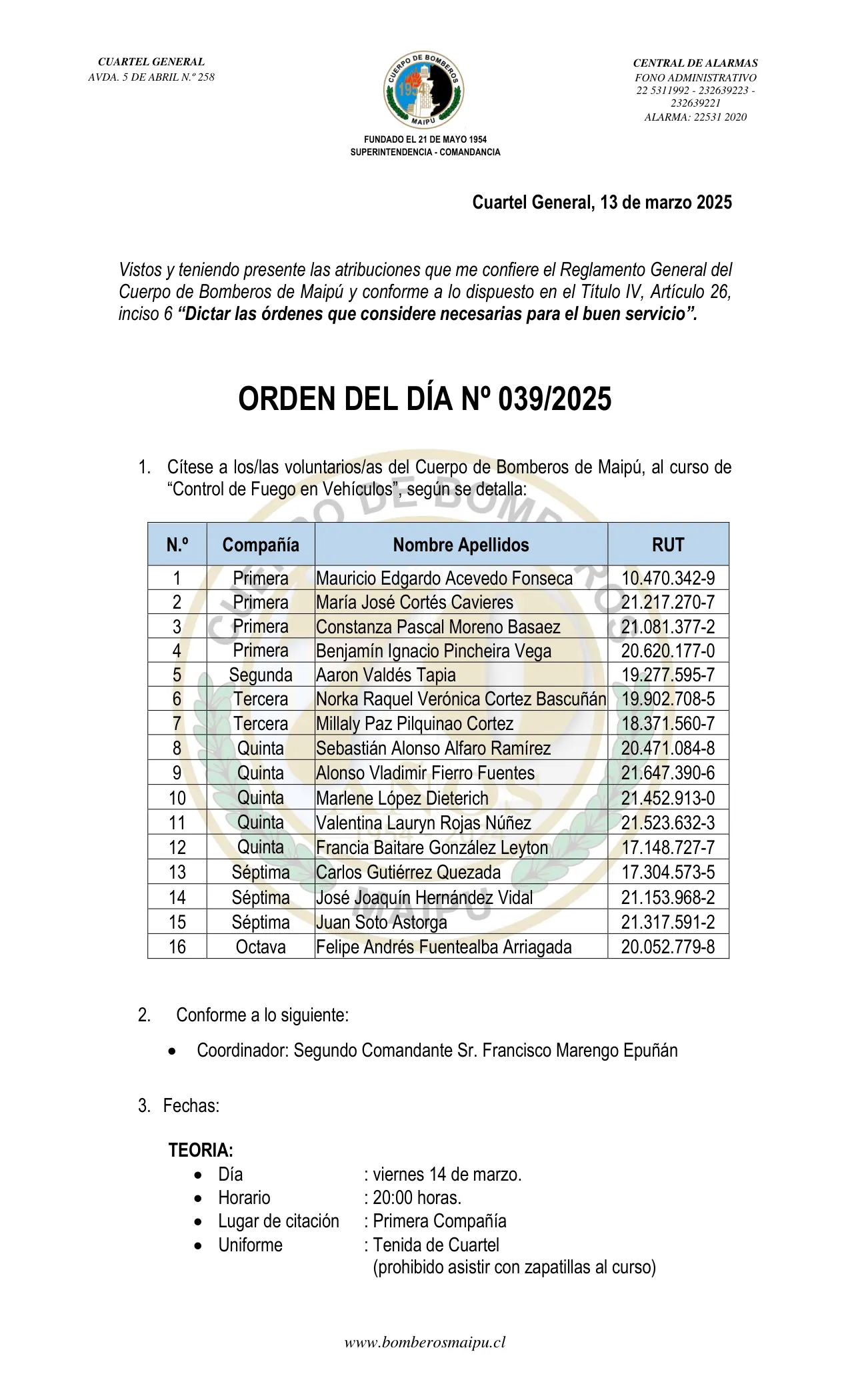 Página 1 de Orden del Día N° 39/2025