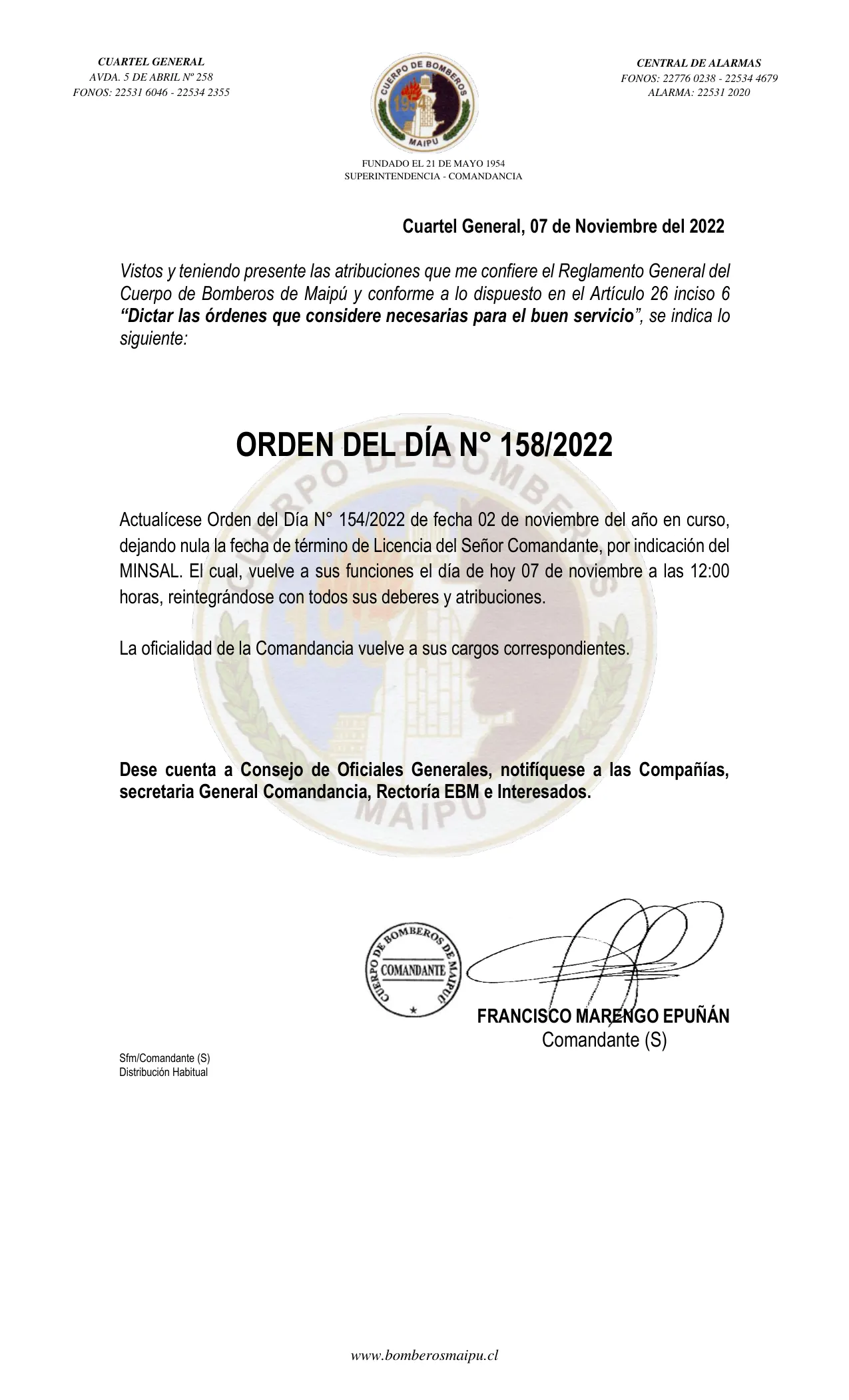 Página 1 de Orden del Día N° 158/2022