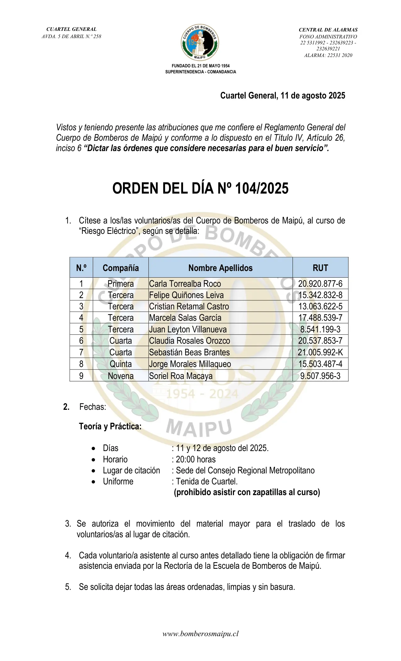 Orden del Día N° 104/2025