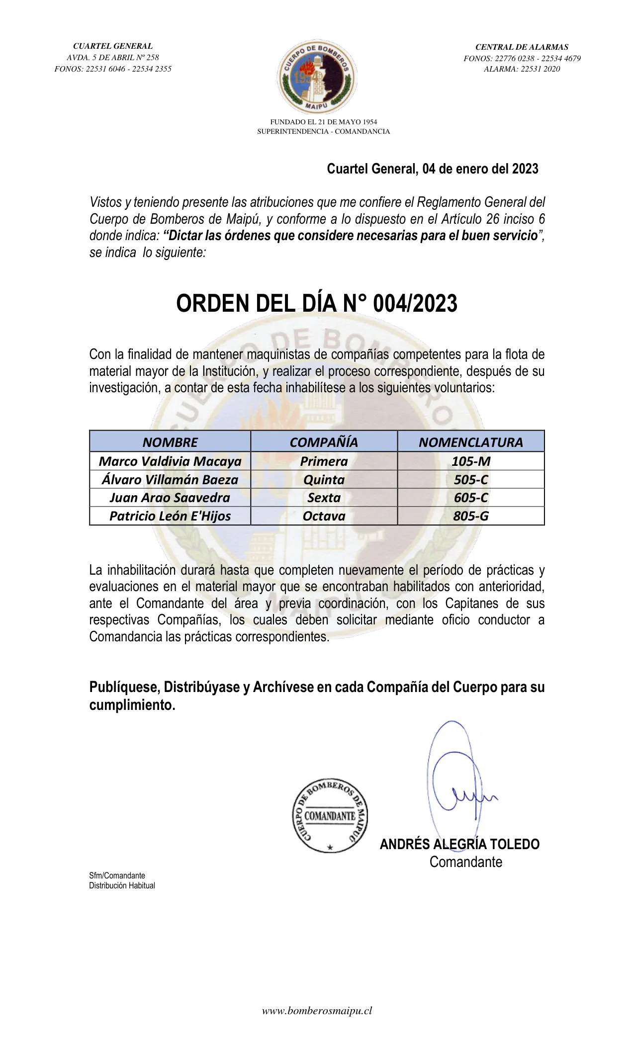 Página 1 de Orden del Día N° 4/2023