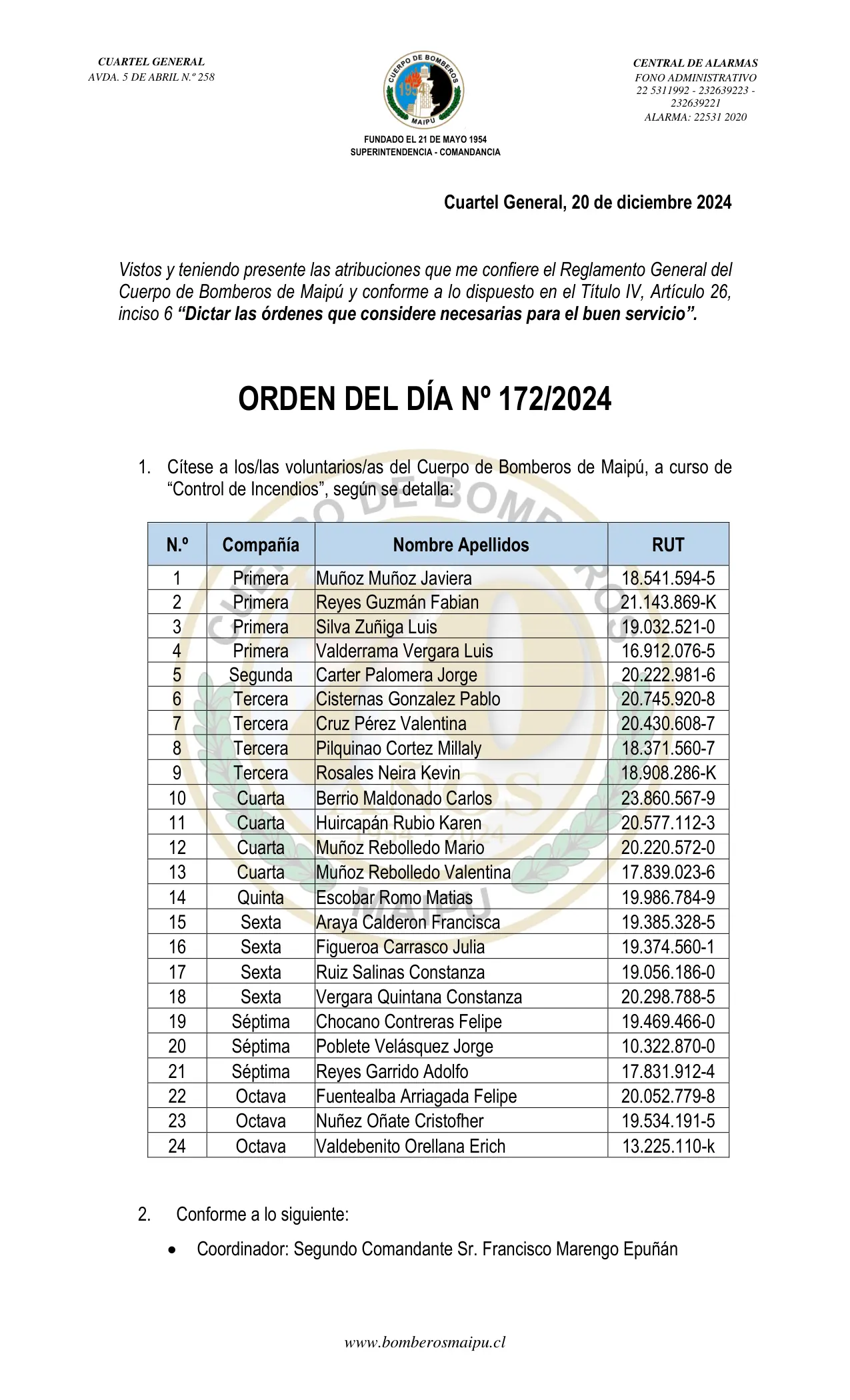 Orden del Día N° 172/2024