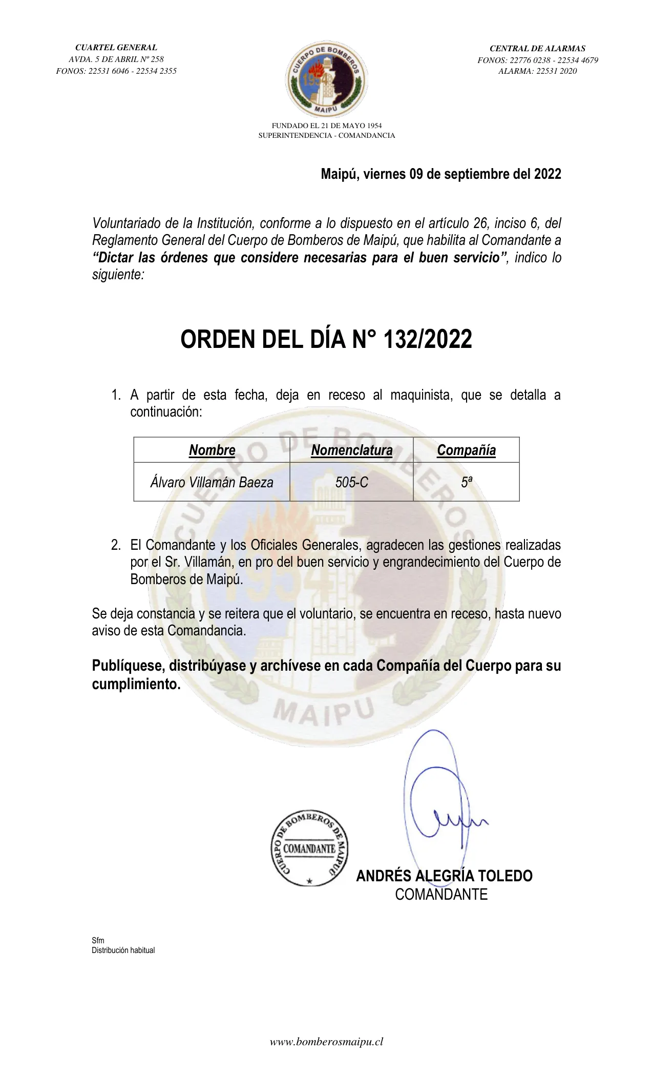 Página 1 de Orden del Día N° 132/2022