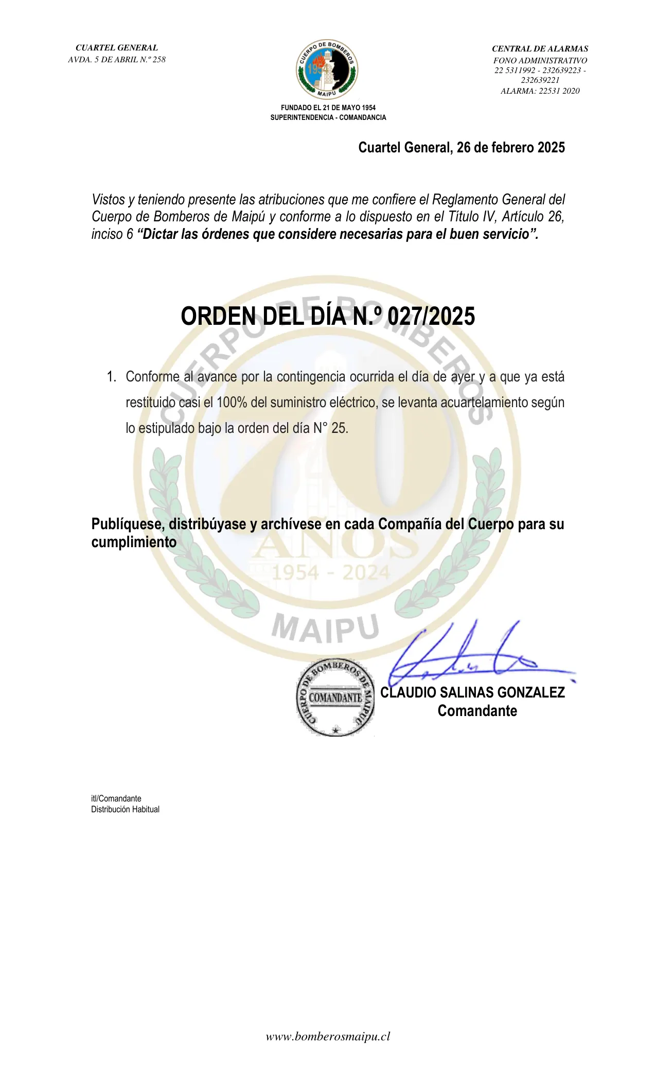 Orden del Día N° 27/2025