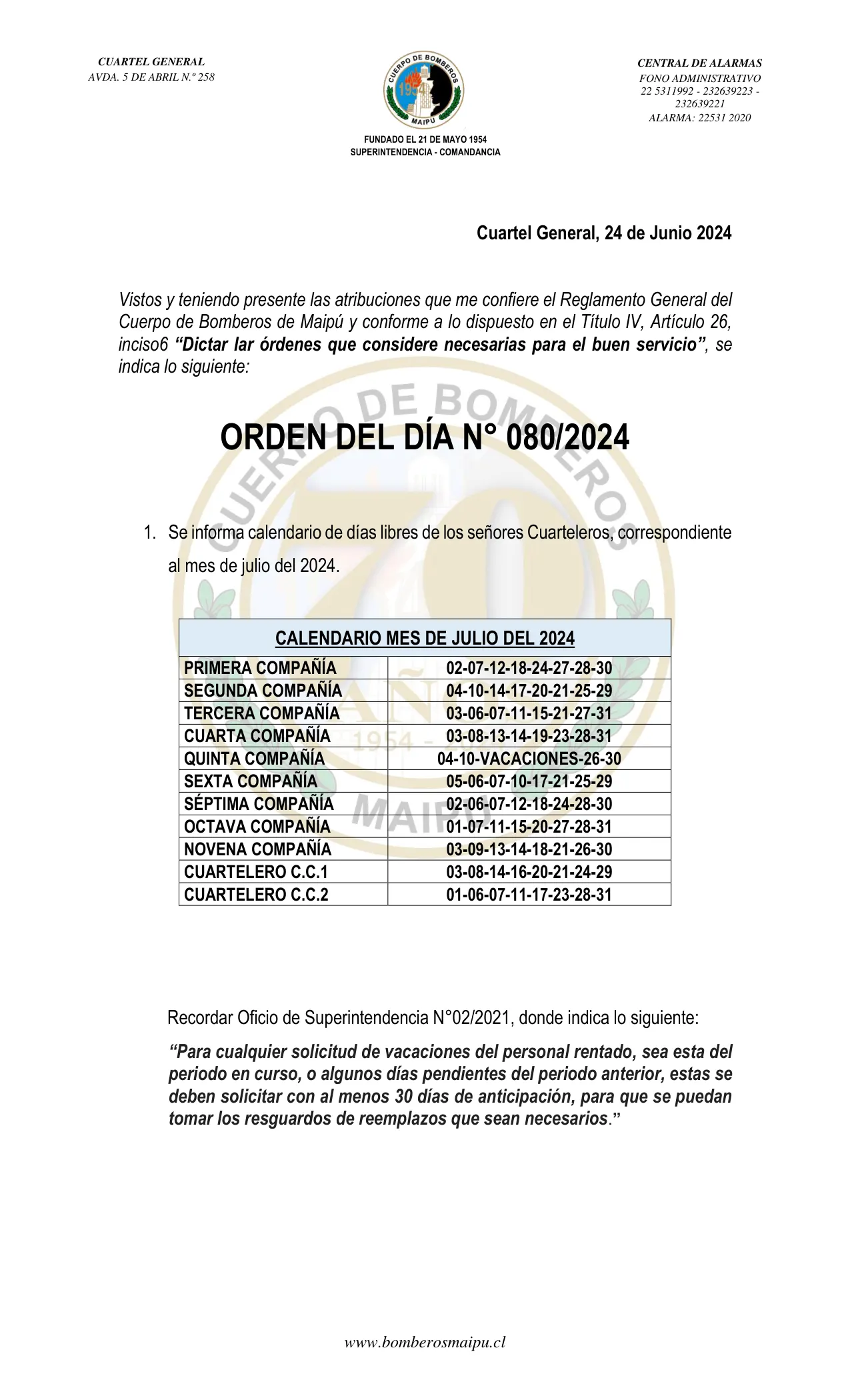 Página 1 de Orden del Día N° 80/2024