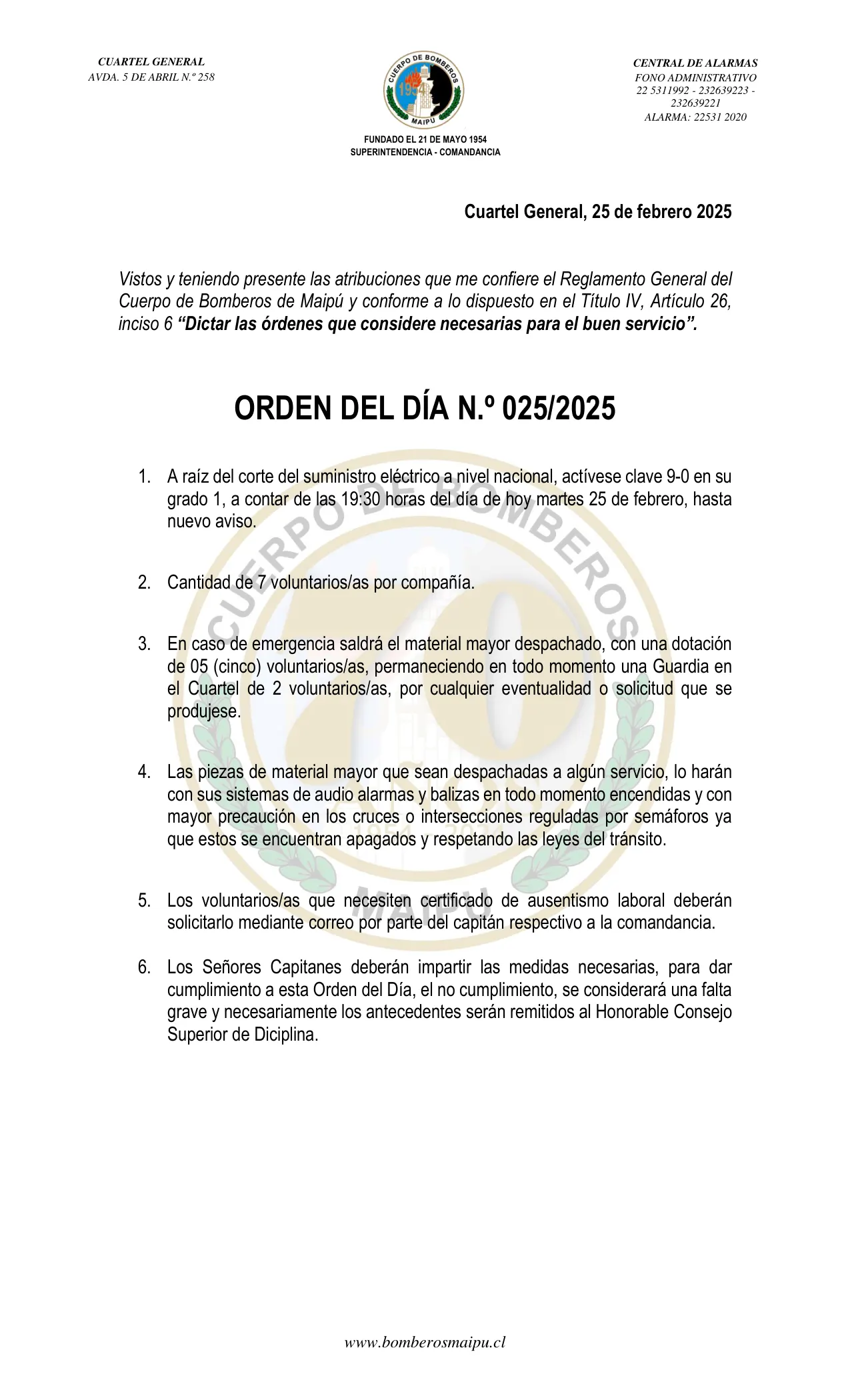 Orden del Día N° 25/2025