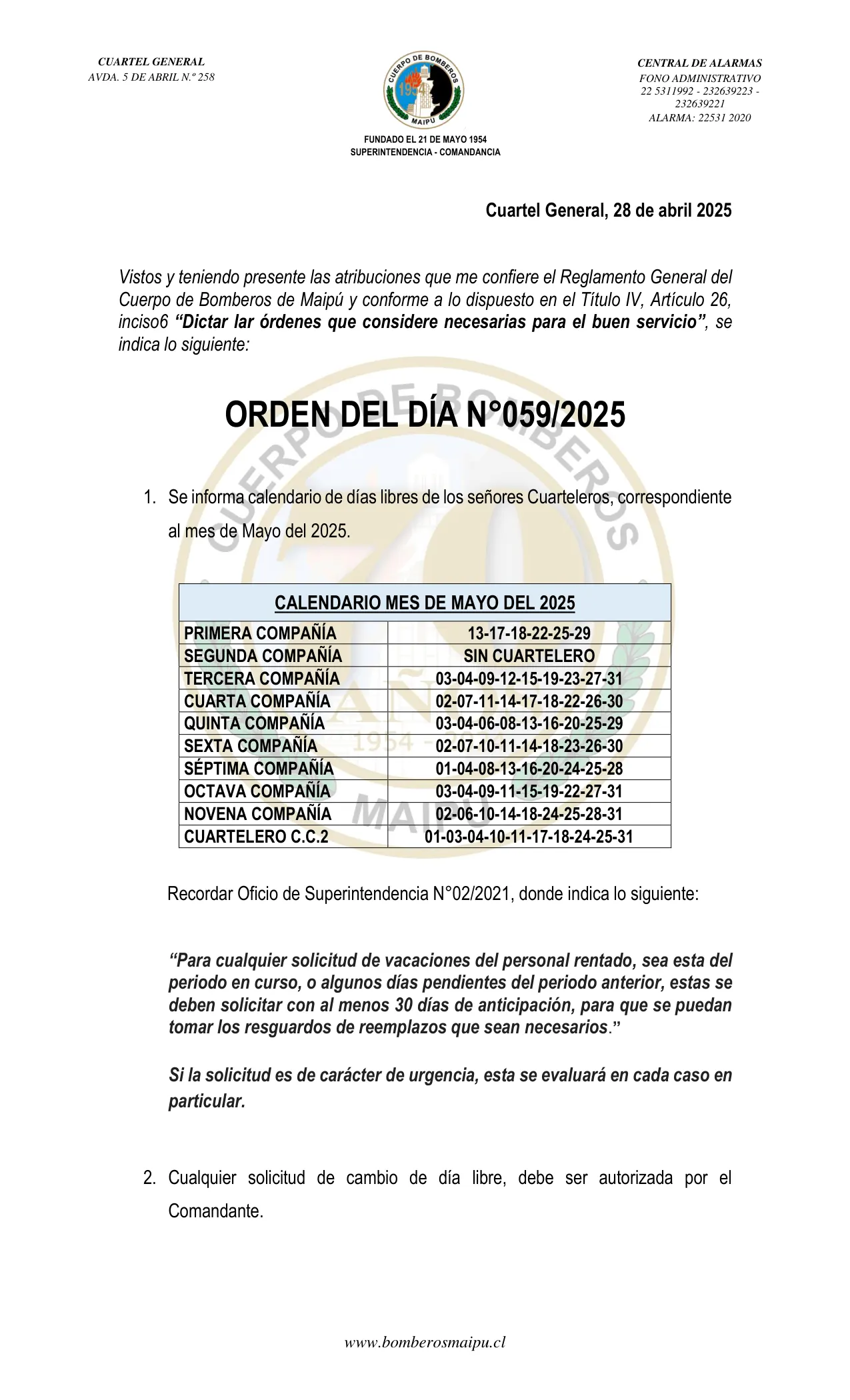 Orden del Día N° 59/2025
