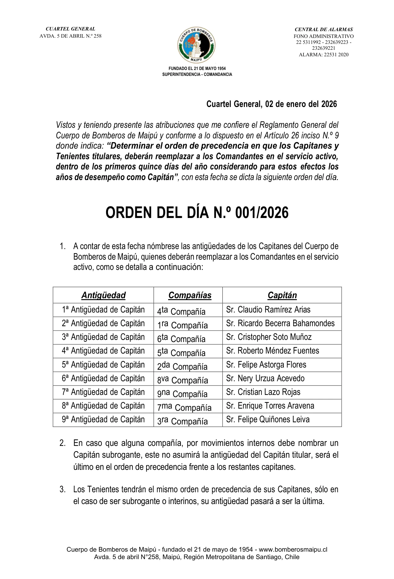 Página 1 de Orden del Día N° 1/2026