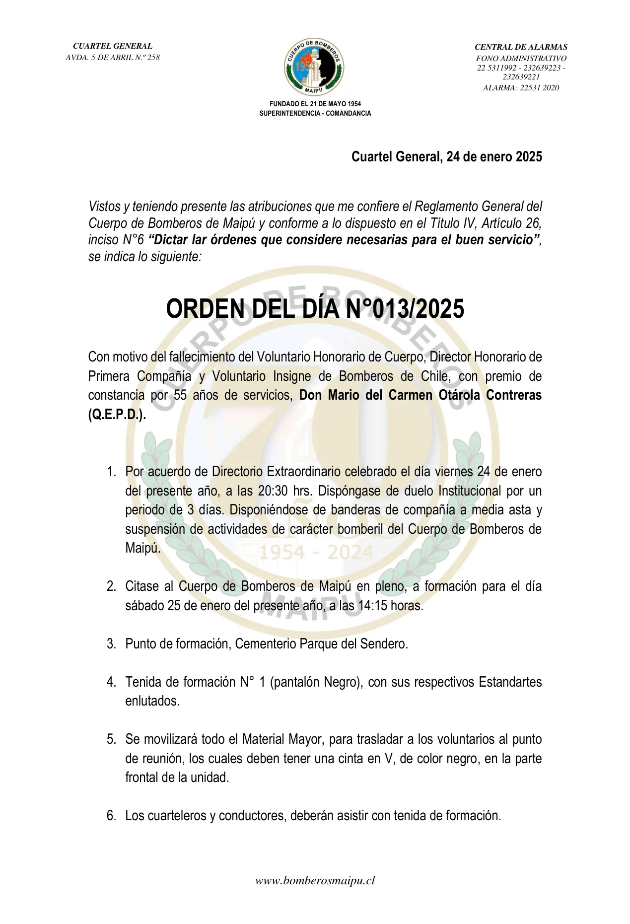 Orden del Día N° 13/2025