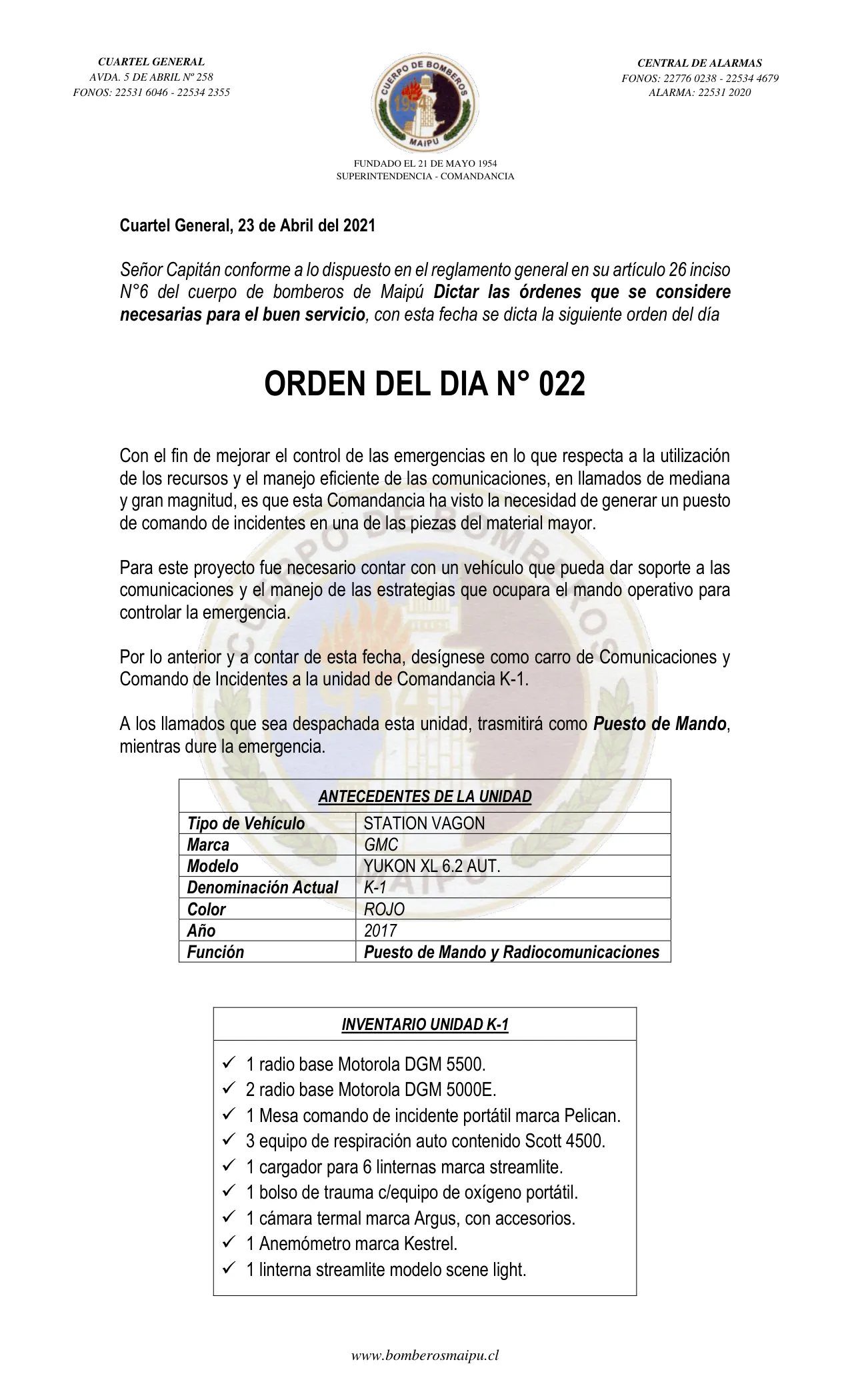 Página 1 de Orden del Día N° 22/2021