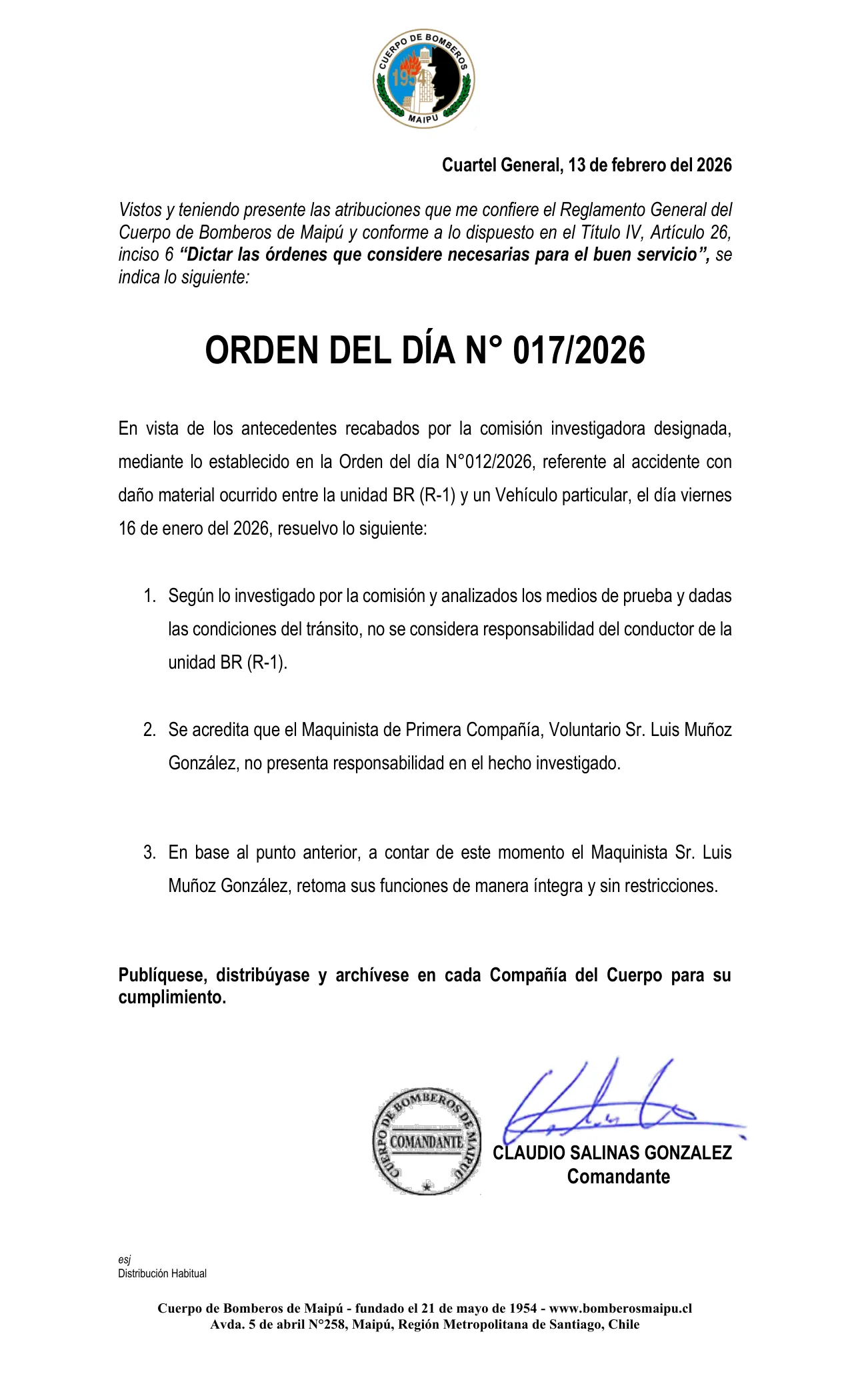Página 1 de Orden del Día N° 17/2026