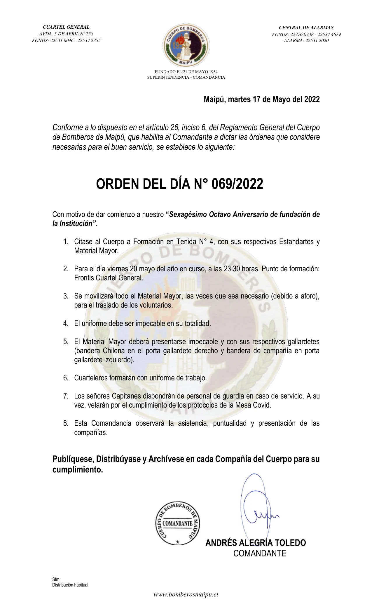 Página 1 de Orden del Día N° 69/2022